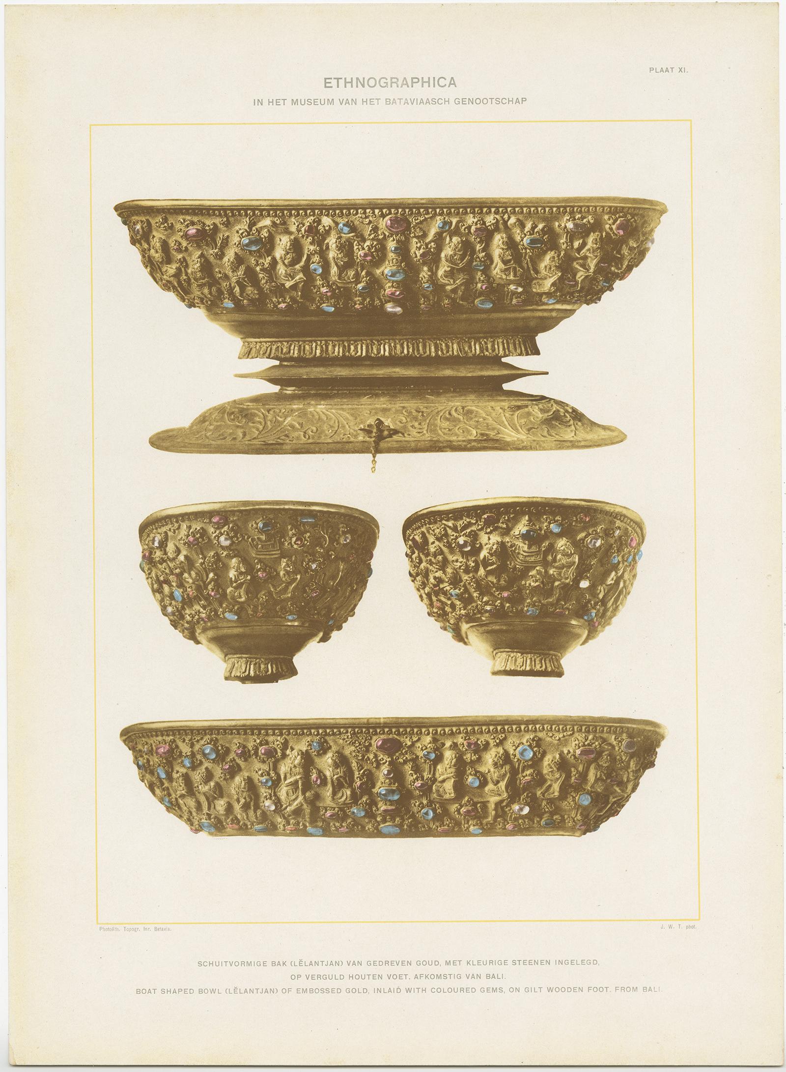 Twelve Prints of Ethnographic Items of Batavia Published by J.W. Teillers '1910' For Sale 5