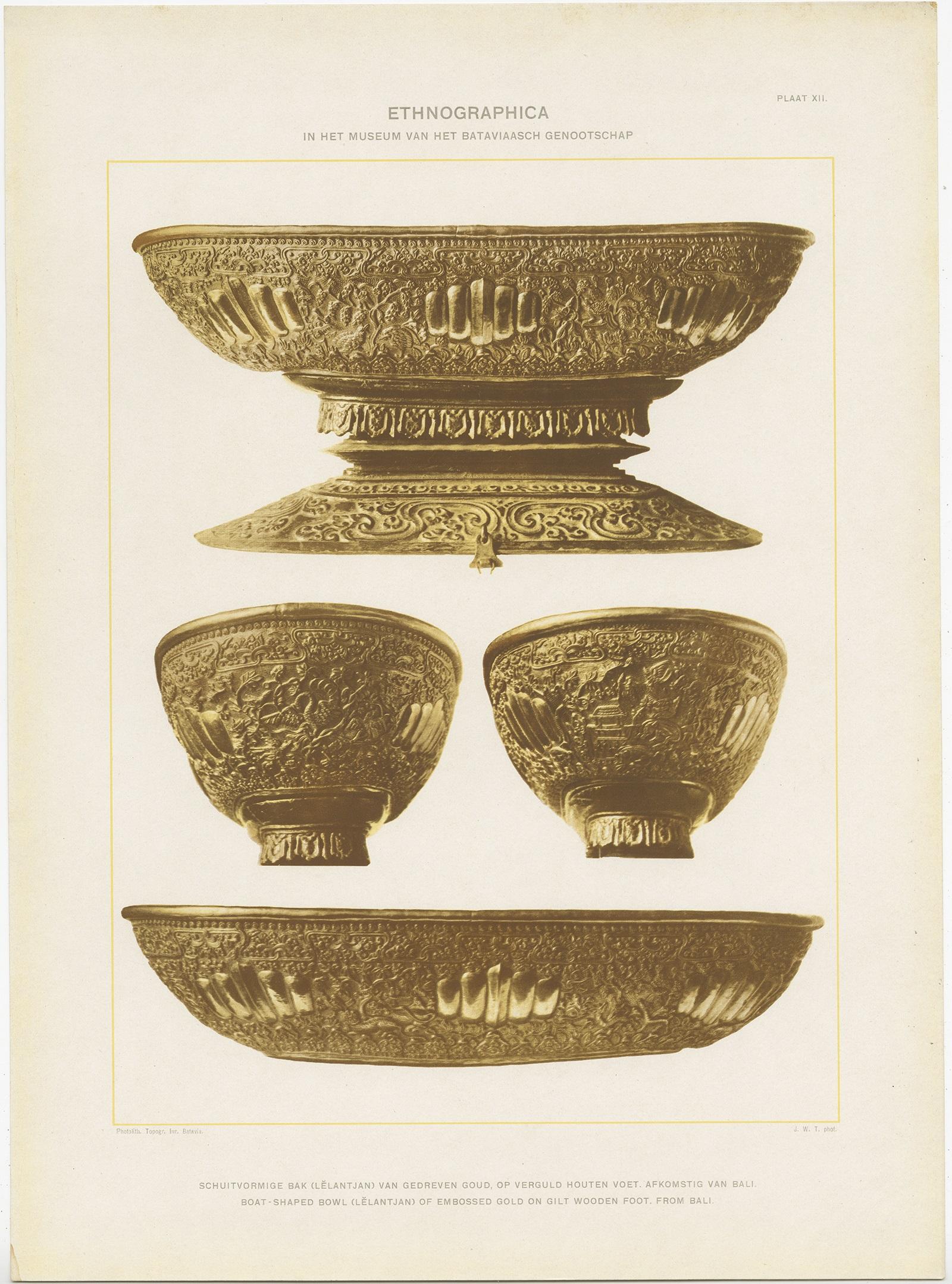 Twelve Prints of Ethnographic Items of Batavia Published by J.W. Teillers '1910' For Sale 6