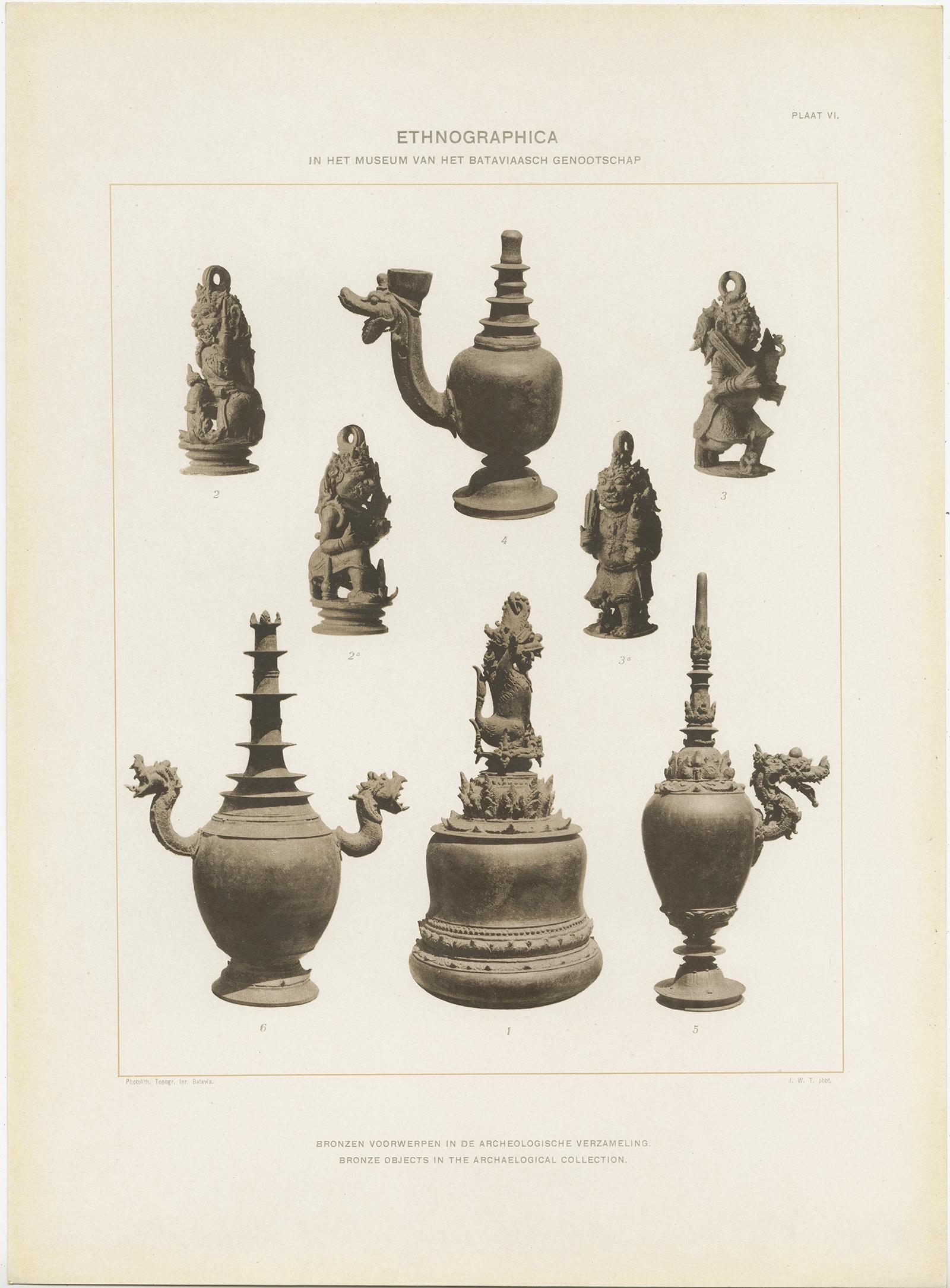 Paper Twelve Prints of Ethnographic Items of Batavia Published by J.W. Teillers '1910' For Sale