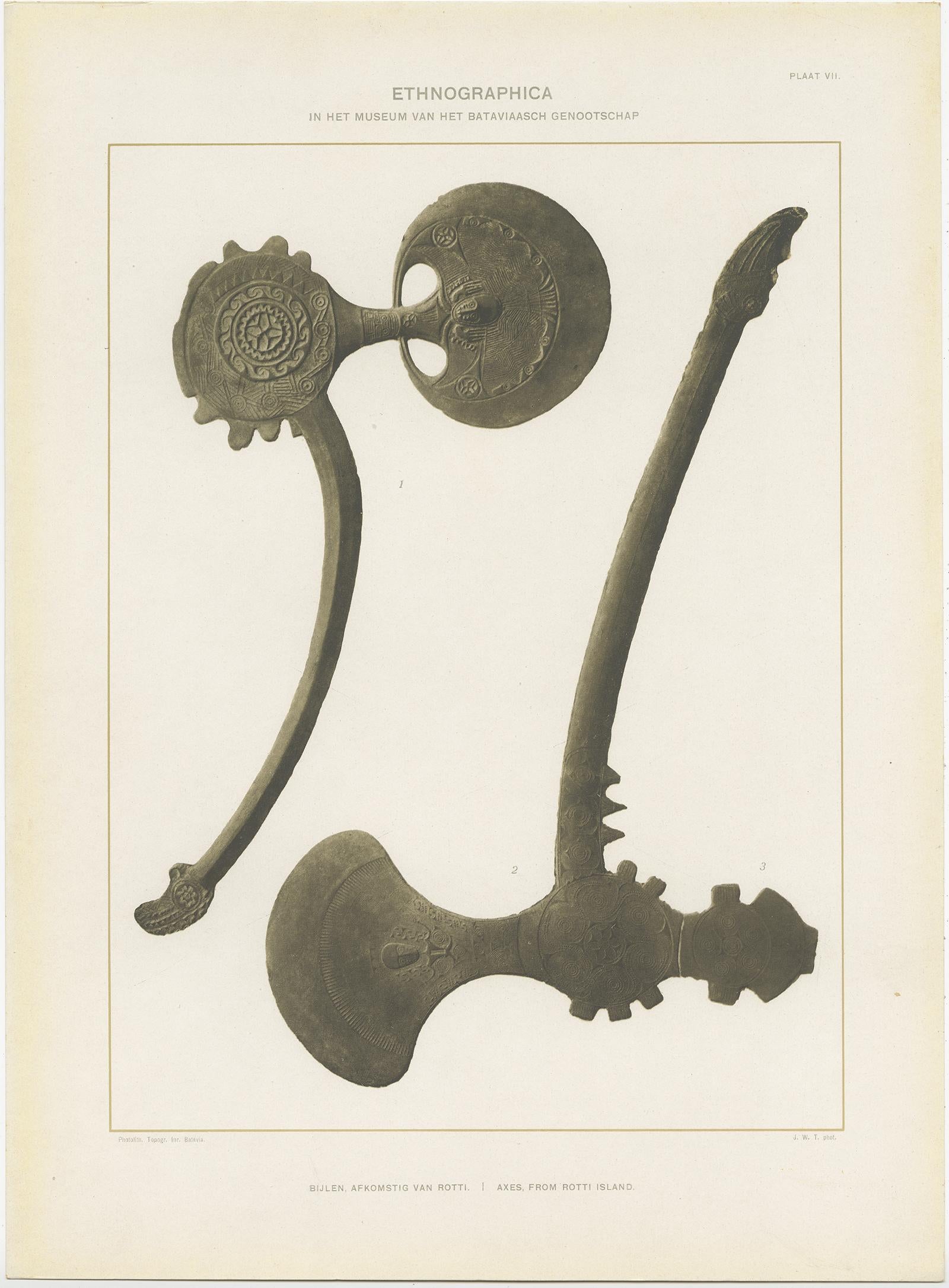 Twelve Prints of Ethnographic Items of Batavia Published by J.W. Teillers '1910' For Sale 1