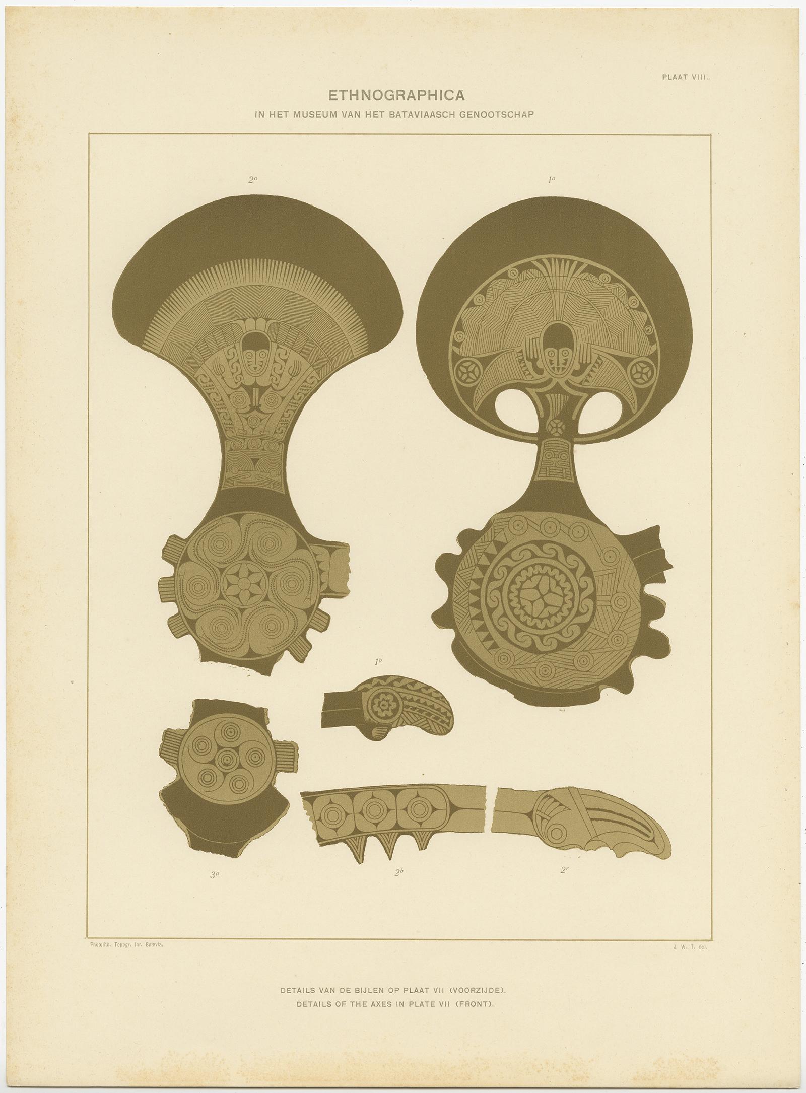 Twelve Prints of Ethnographic Items of Batavia Published by J.W. Teillers '1910' For Sale 2
