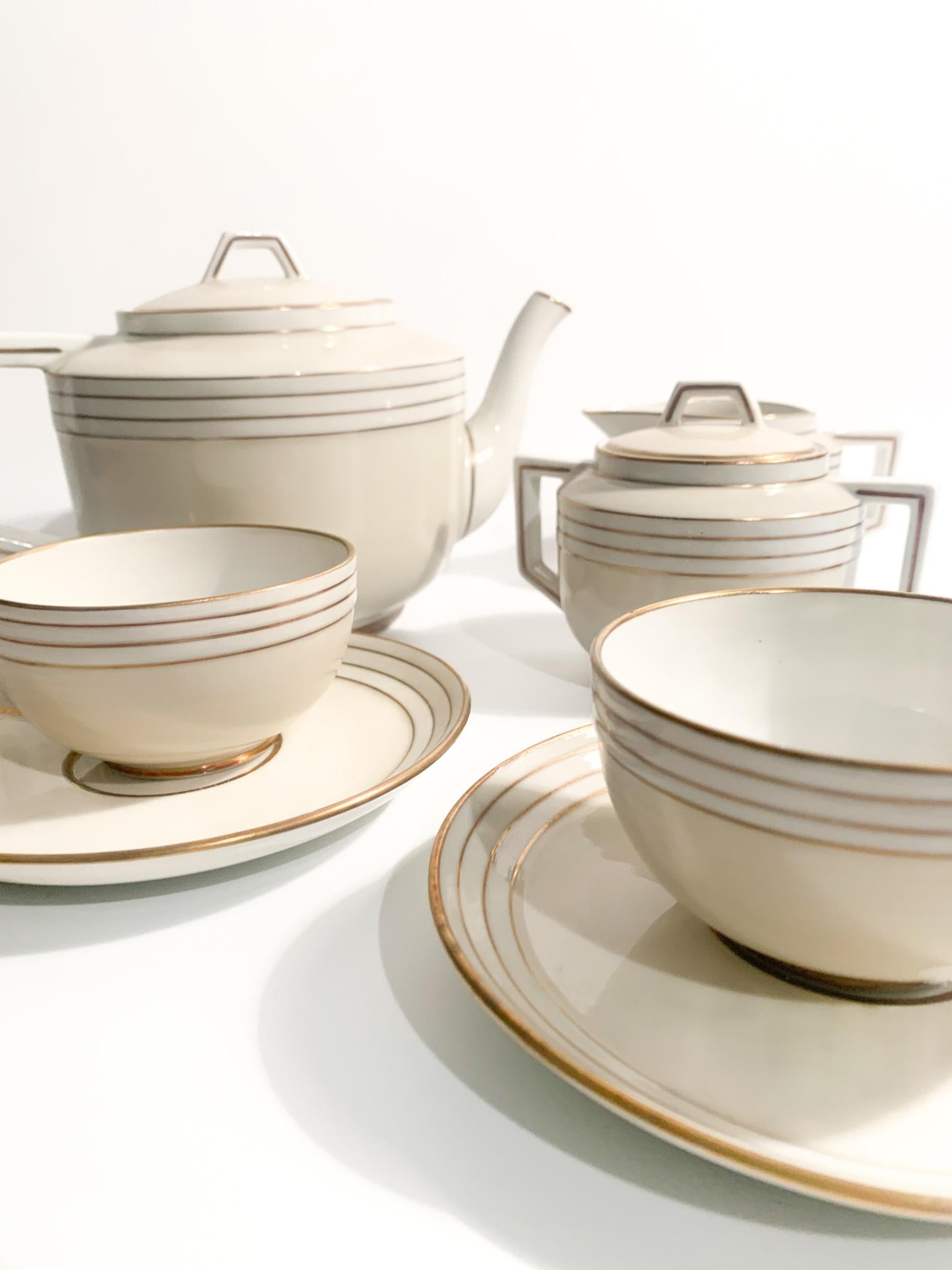 Art Deco Twelve Richard Ginori Decò Tea Set in Porcelain from the 1940s