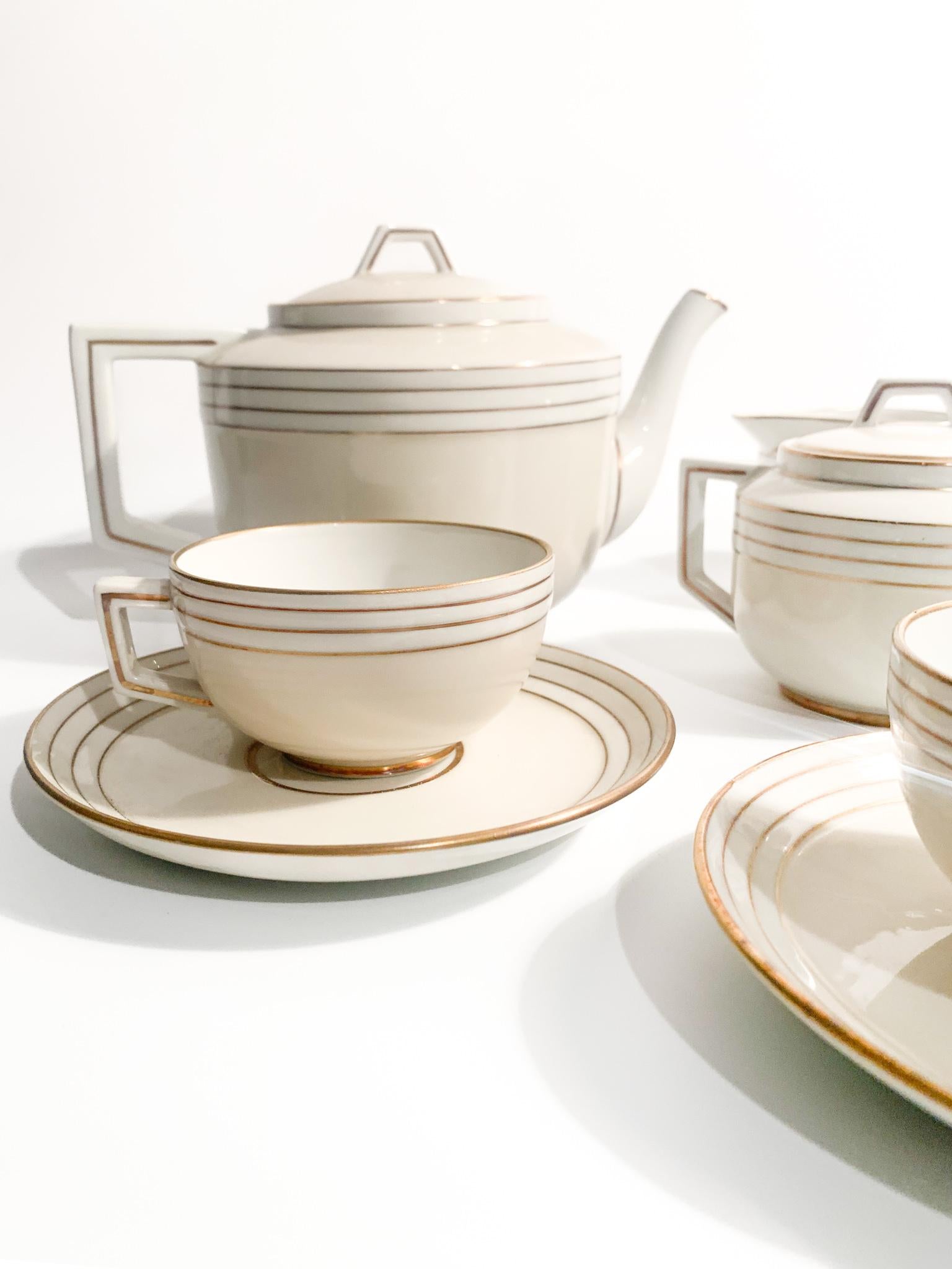 Italian Twelve Richard Ginori Decò Tea Set in Porcelain from the 1940s