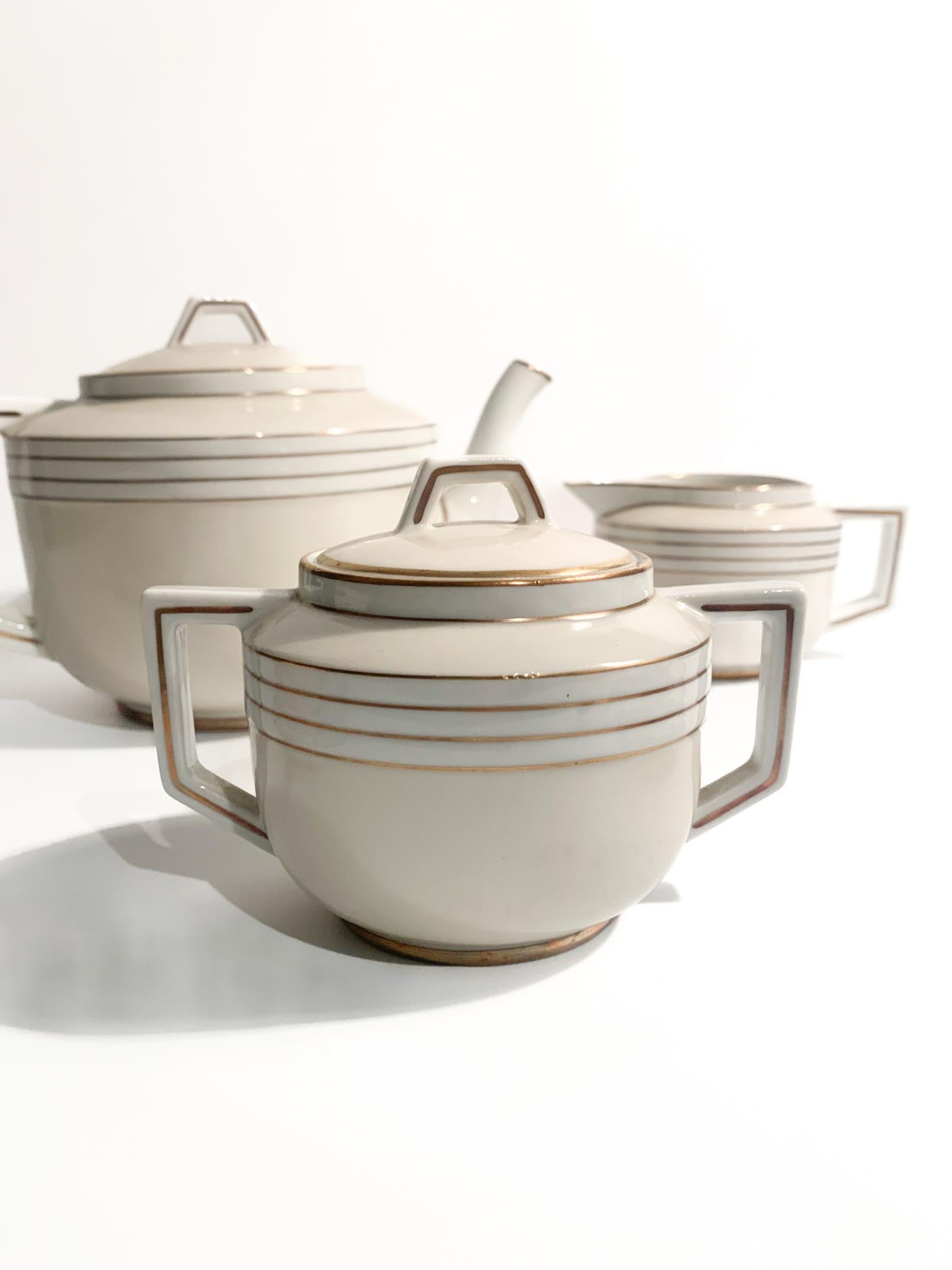Mid-20th Century Twelve Richard Ginori Decò Tea Set in Porcelain from the 1940s For Sale