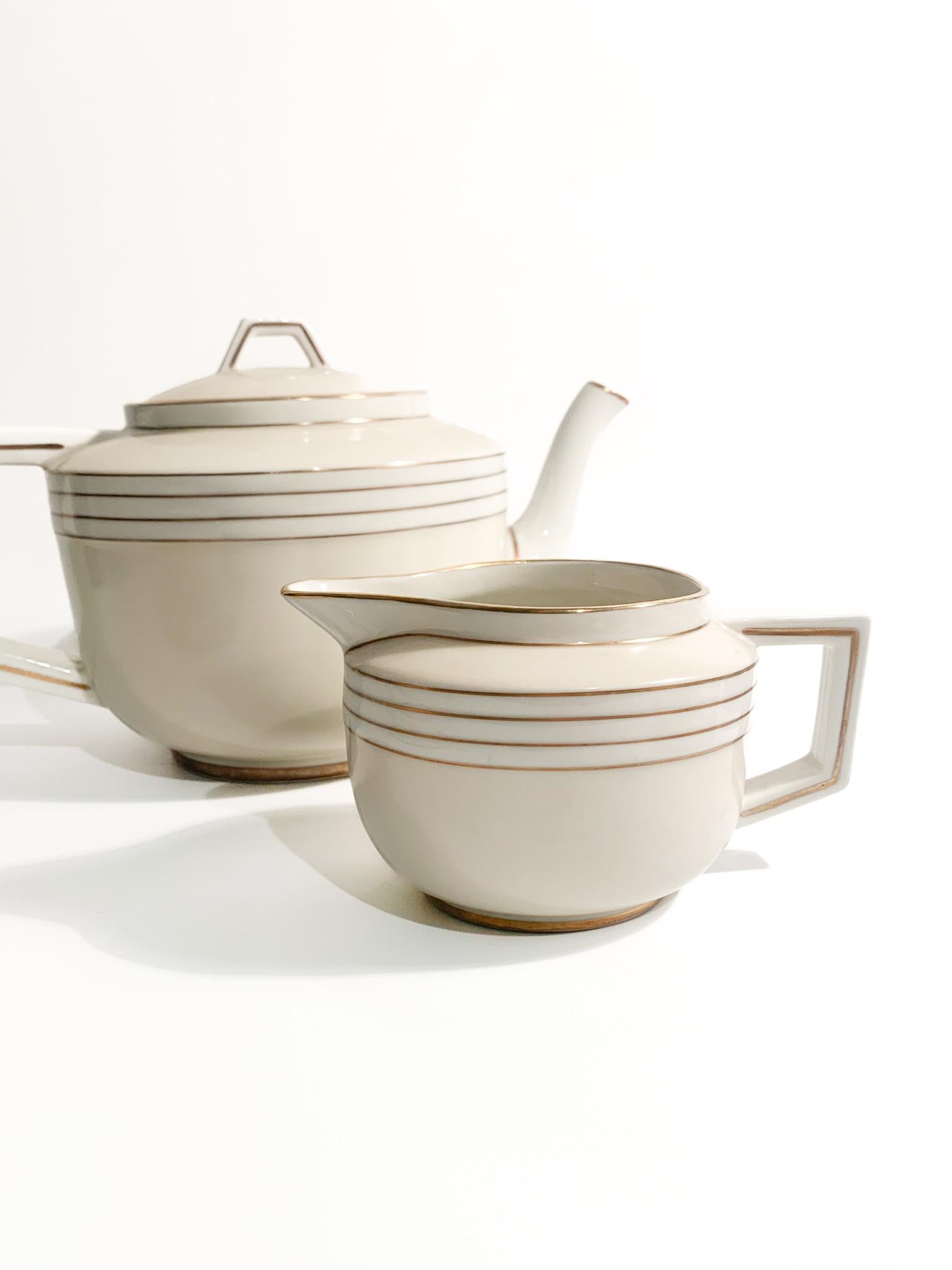 Twelve Richard Ginori Decò Tea Set in Porcelain from the 1940s For Sale 1