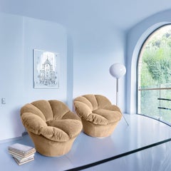 Twelve Round Caramel Beige Velvet Armchair