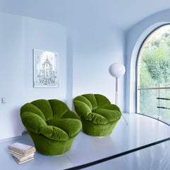 Twelve Round Moss Green Velvet Armchair