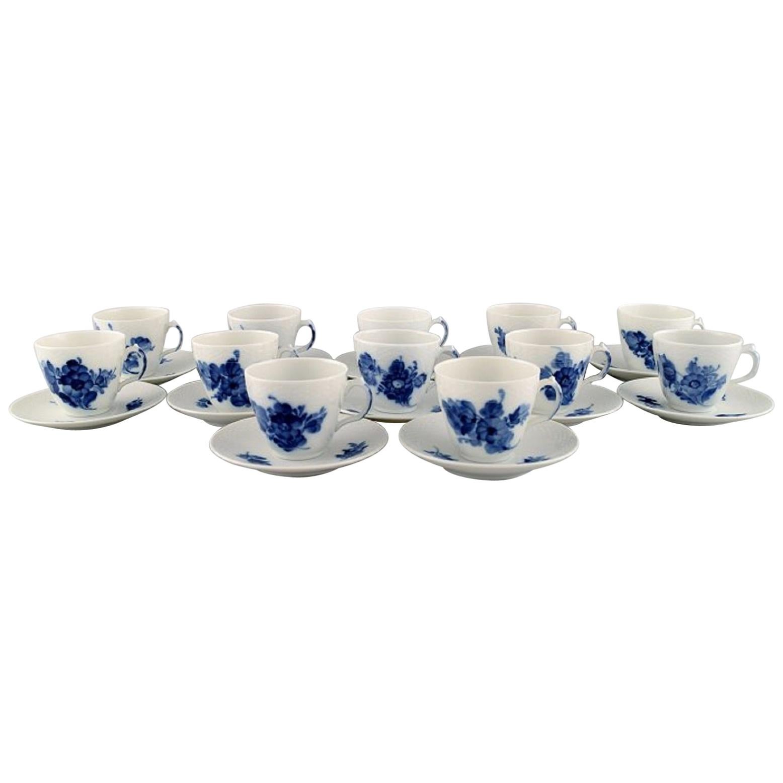 Twelve Royal Copenhagen Blue Flower Curved Espresso Cups with Saucers, 1980s