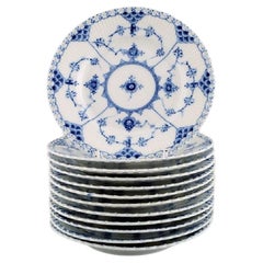 Twelve Royal Copenhagen Blue Fluted Full Lace Plates in Porcelain