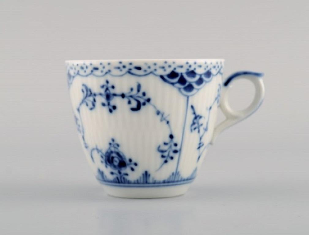 Danish Twelve Royal Copenhagen Blue Fluted Half Lace Coffee Cups with Saucers