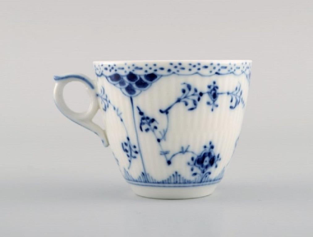 Hand-Painted Twelve Royal Copenhagen Blue Fluted Half Lace Coffee Cups with Saucers