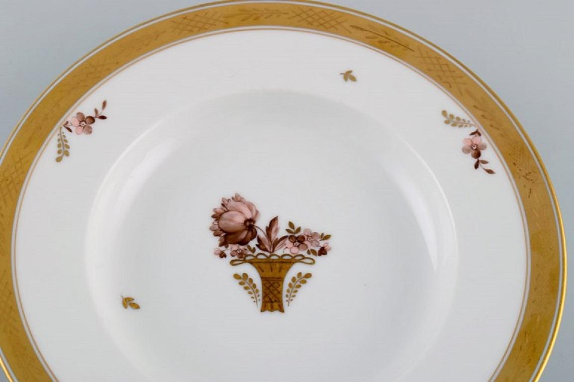 Danish Twelve Royal Copenhagen Gold Basket Deep Plates in Porcelain with Flowers For Sale