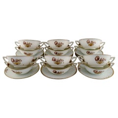 Twelve Royal Copenhagen Golden Basket Bouillon Cups with Saucers