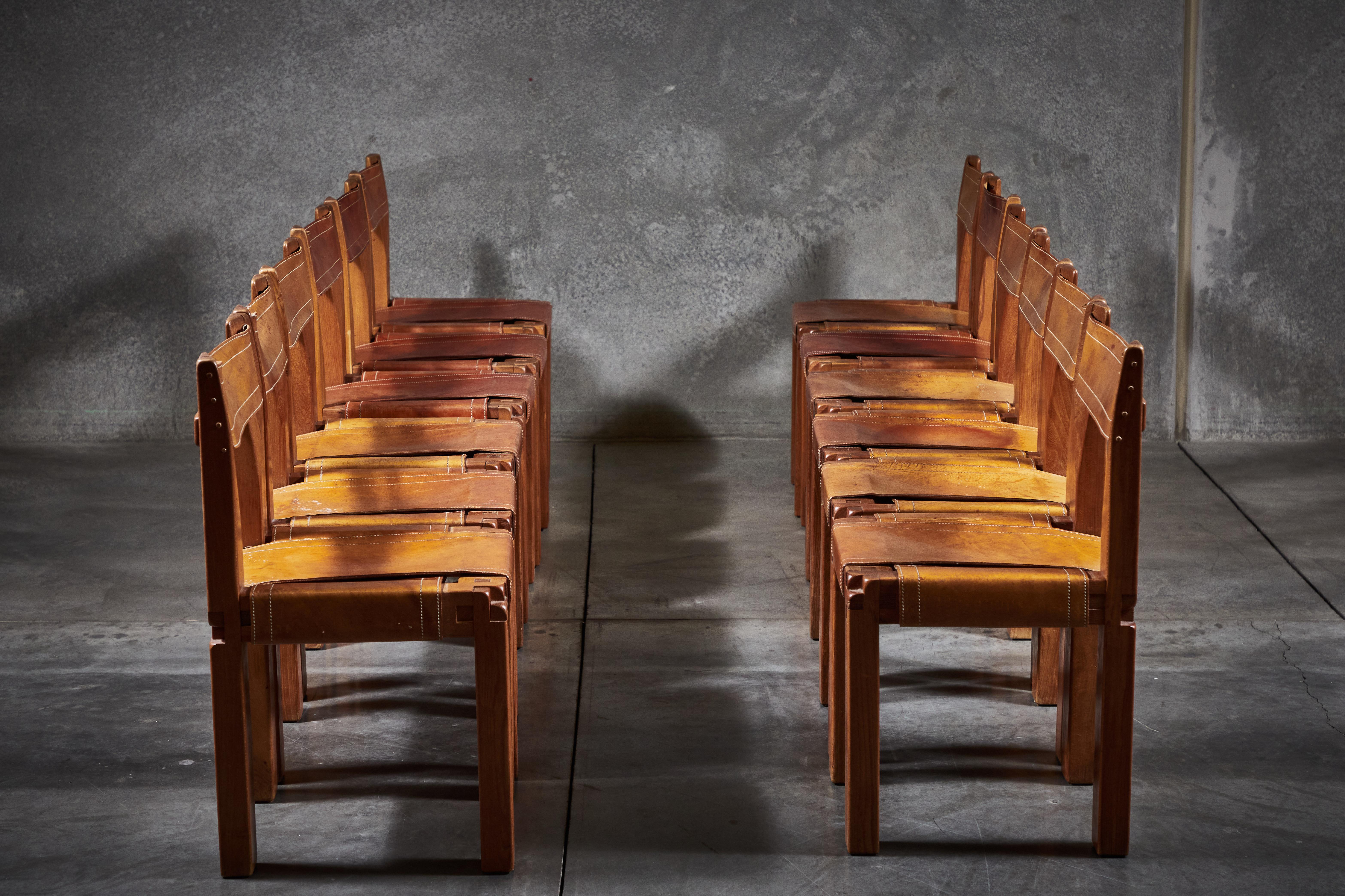 Patinated leather and elmwood S11 chairs by Pierre Chapo. Made in France circa 1966.

Chairs priced per item.

Literature : H. Magen, Pierre Chapo un artisan moderne, Magen H. Gallery, New York, 2017.