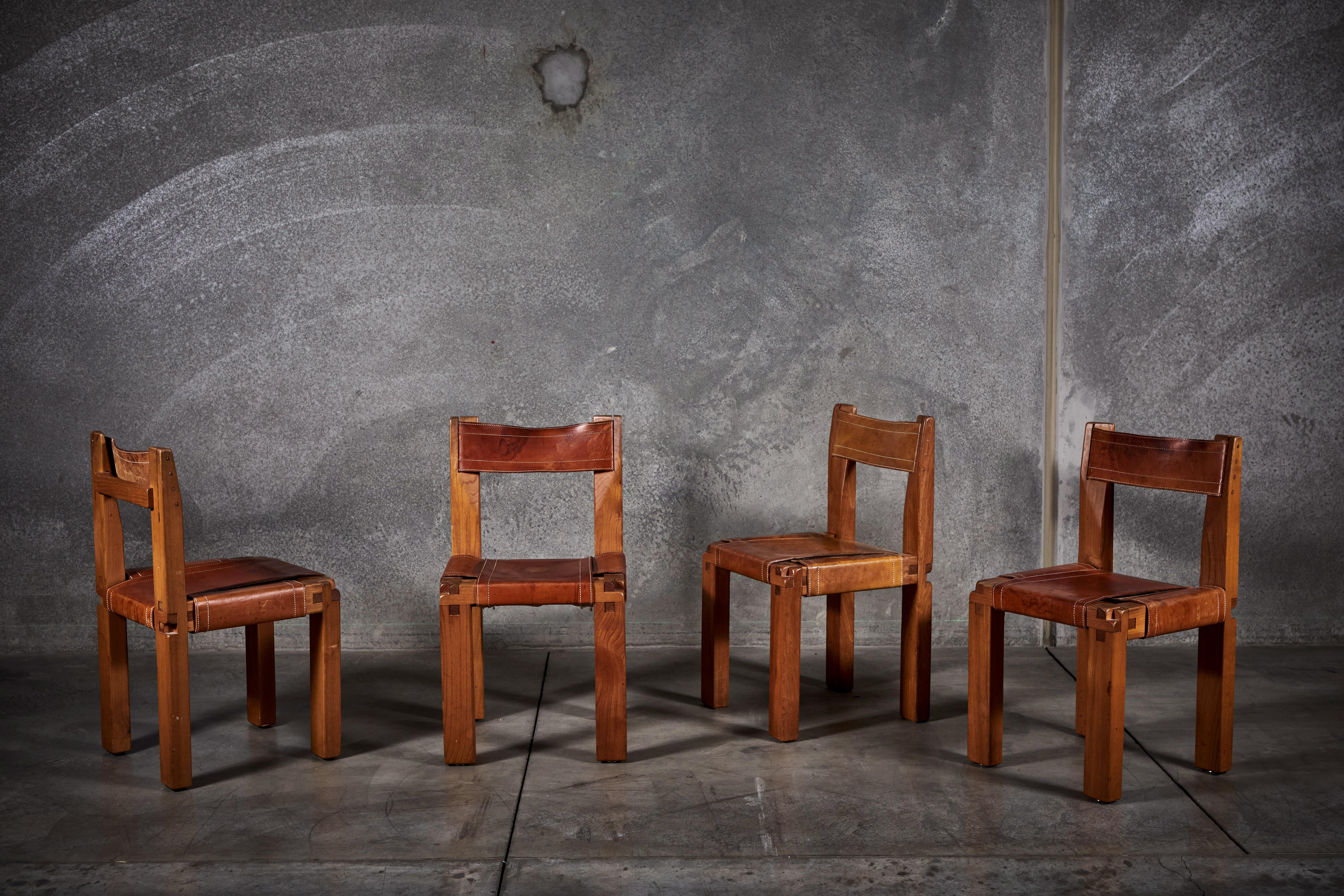 Leather S11 Chairs by Pierre Chapo
