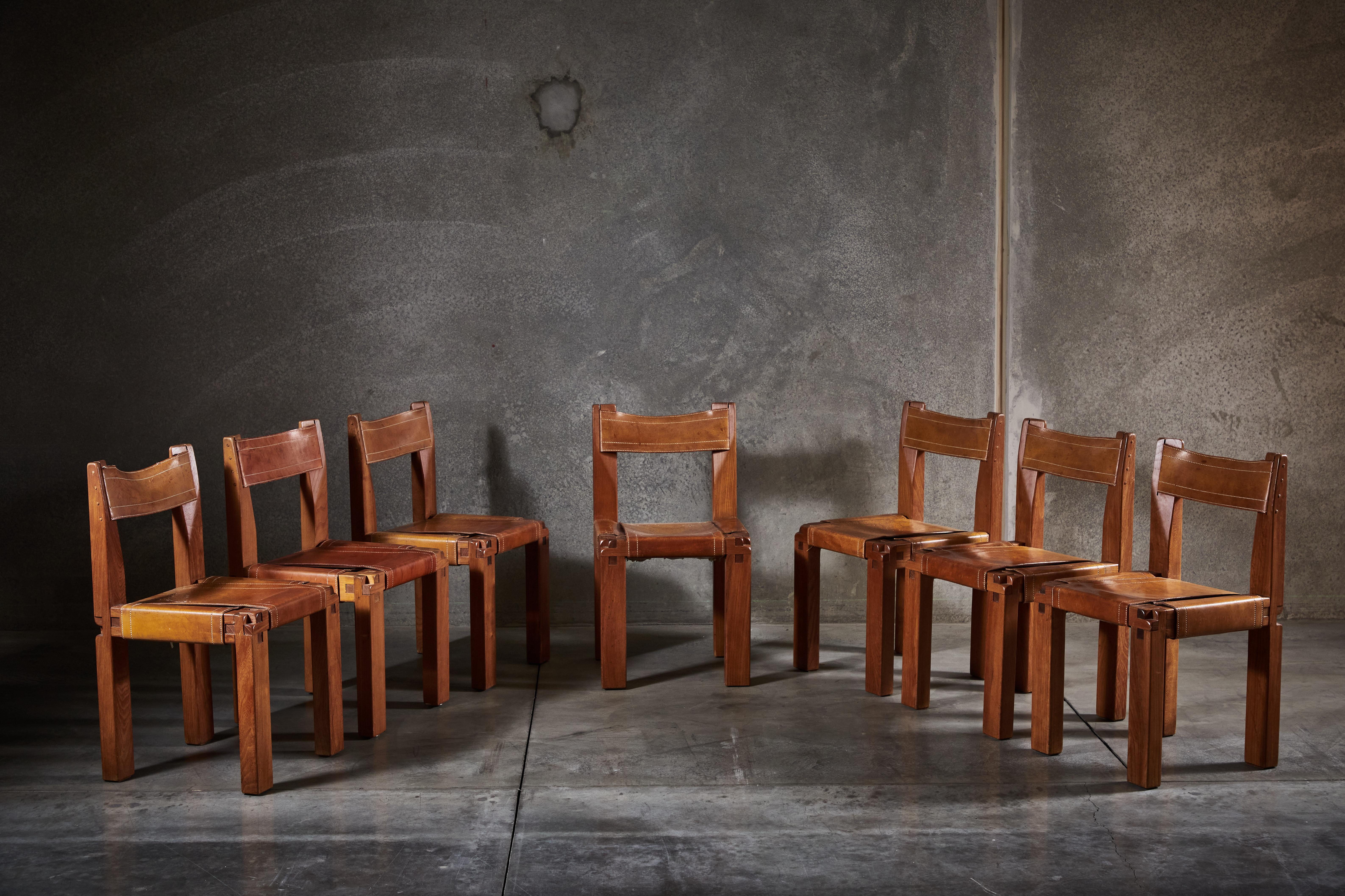 Leather Twelve S11 Chairs by Pierre Chapo