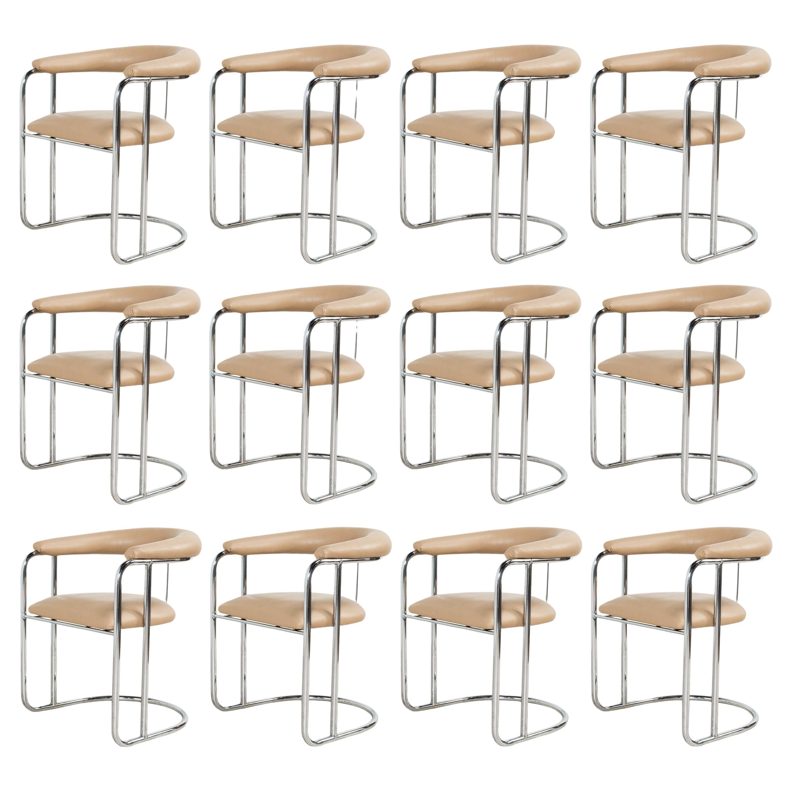 Twelve Sleek Chrome Dining Chairs by Anton Lorenz for Thonet