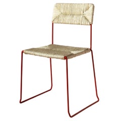 Vintage Twelve Stackable Chairs with Iron Frame and papercord Seat/Backrest, Italy 1980s
