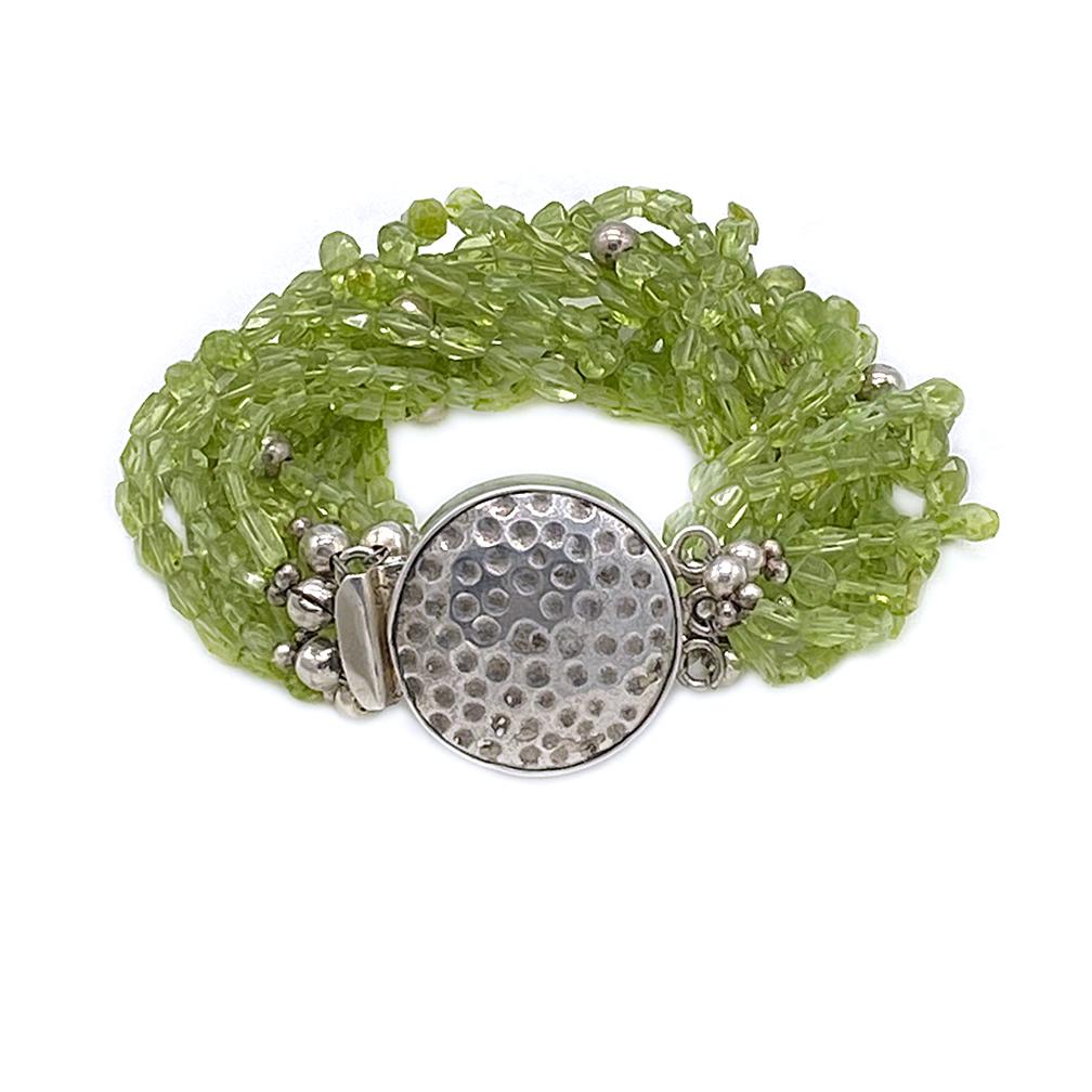 Twelve Strand Peridot Bracelet with Hammered Sterling Silver Clasp 1