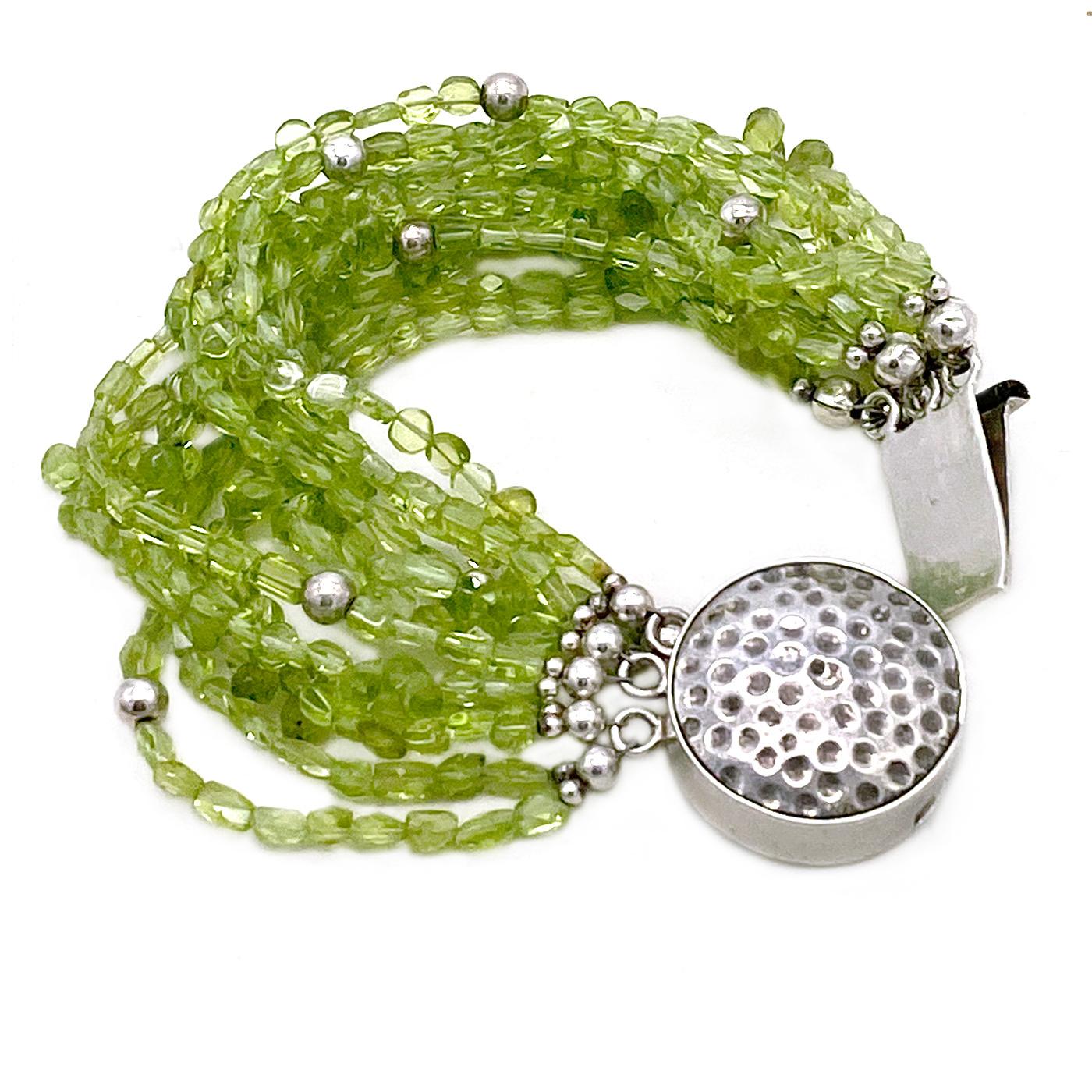 Twelve Strand Peridot Bracelet with Hammered Sterling Silver Clasp 2