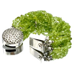 Twelve Strand Peridot Bracelet with Hammered Sterling Silver Clasp
