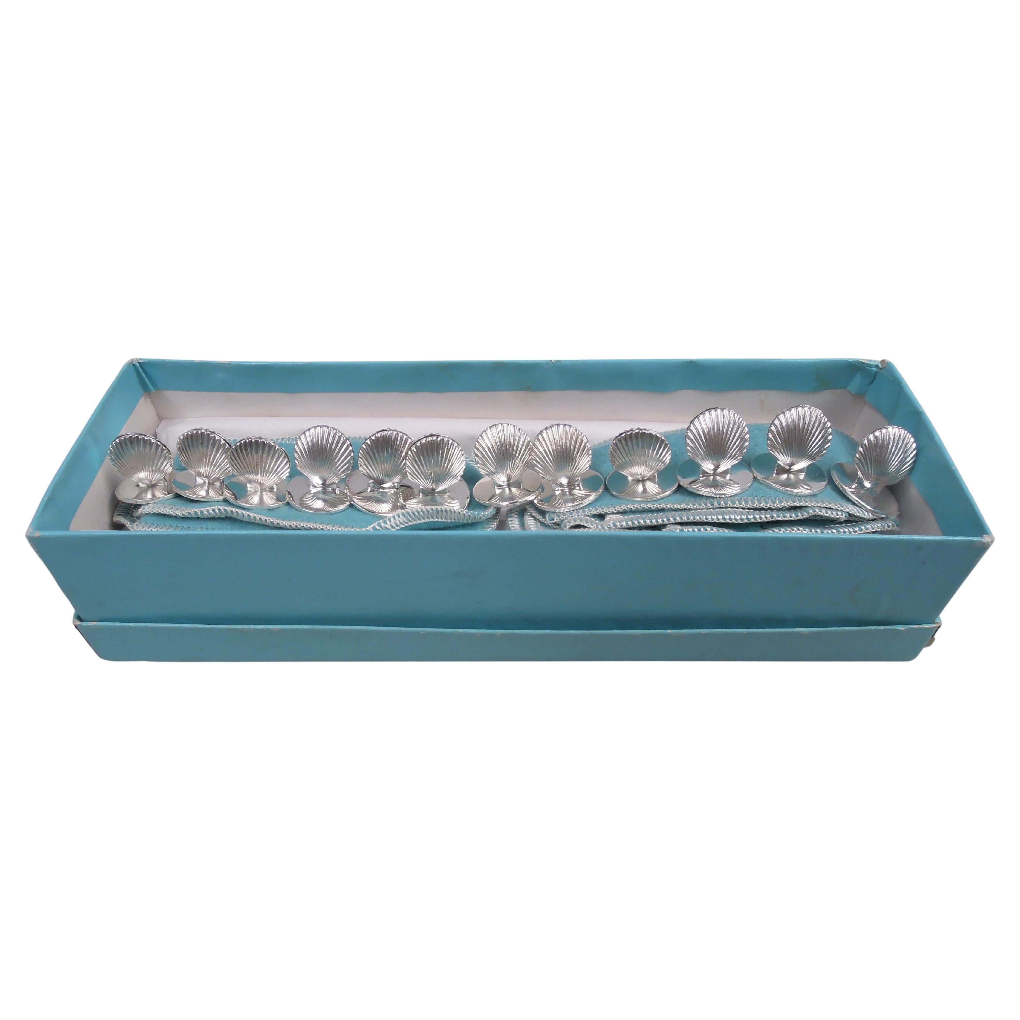 Twelve Tiffany Midcentury Classical Scallop Shell Place Card Holders For Sale