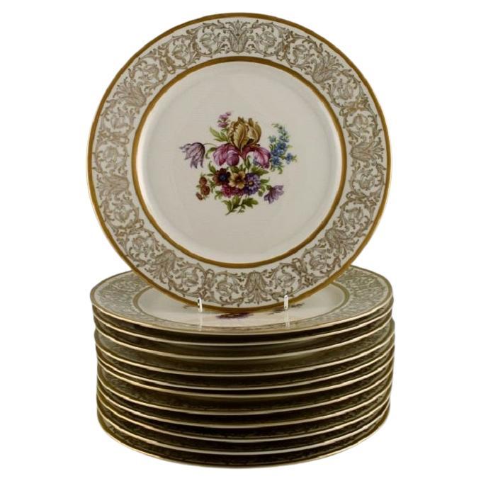 Twelve Tirschenreuth Dinner Plates in Porcelain Decorated with Flowers
