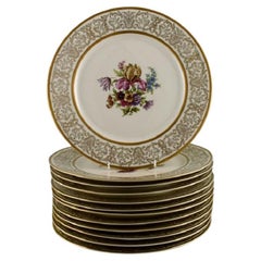 Twelve Tirschenreuth Dinner Plates in Porcelain Decorated with Flowers