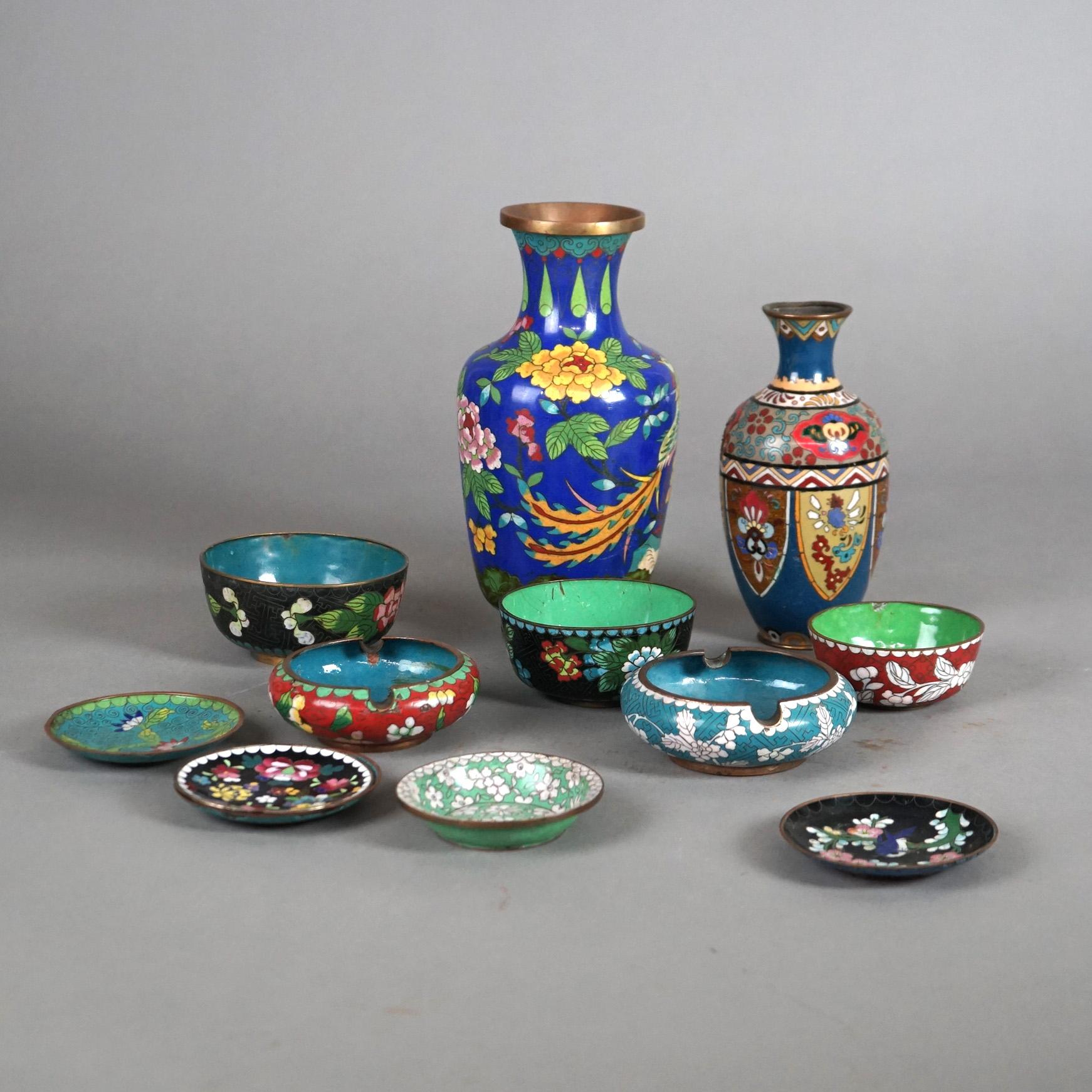 Twelve Various Chinese Cloisonne Floral Enameled Items C1920

Measures - 9