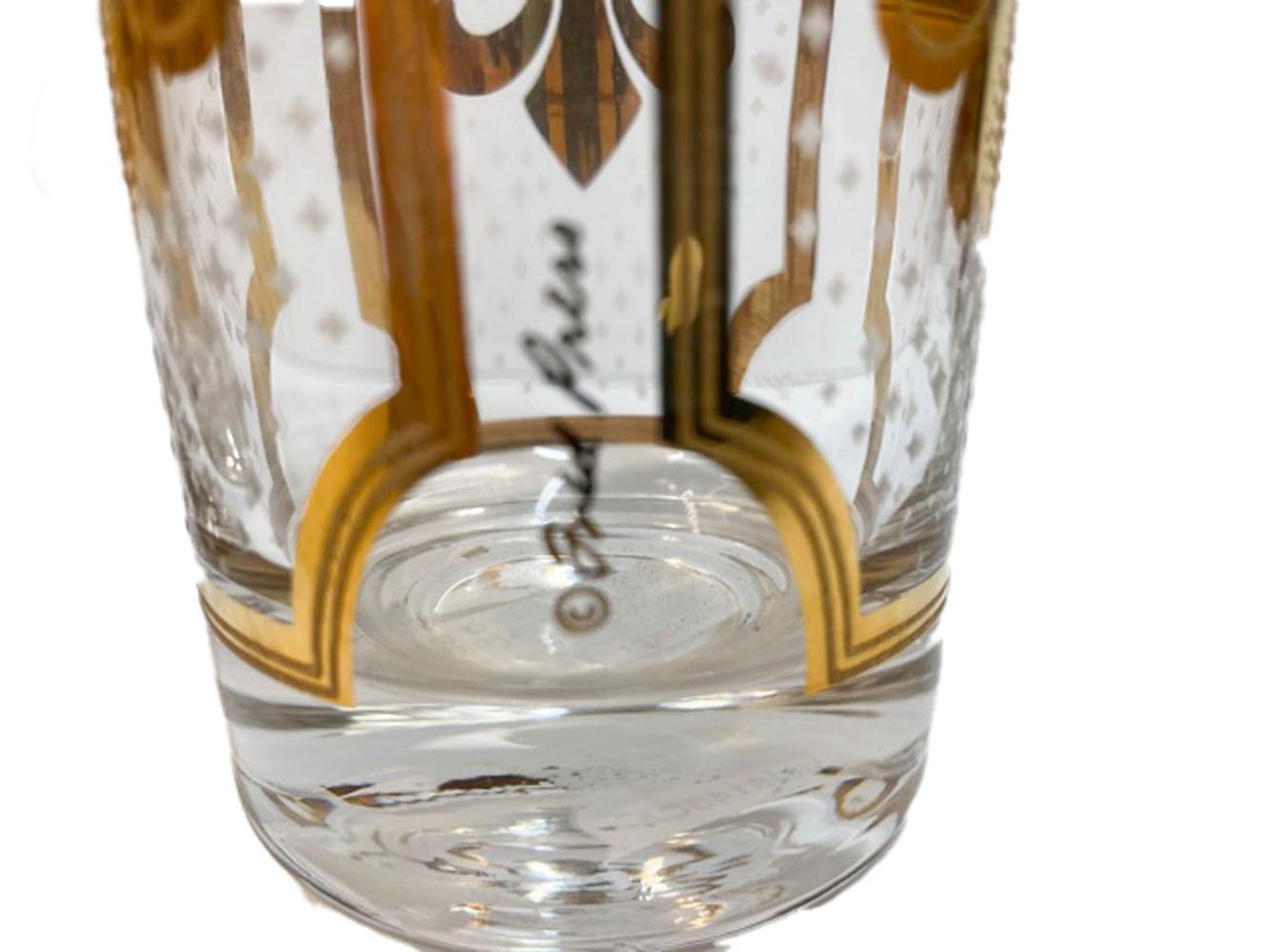 Mid-Century Modern Douze verres Highball Fleur De Lis Vintage de Fred Press en or 22 carats en vente