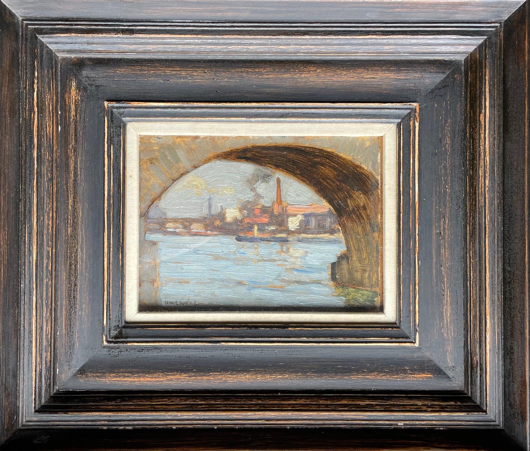 Framed oil painting by H M Livens

Oil on paper laid on board

‘Thames Bridges’

Label to reverse

Circa 1920

Framed Height 36cm Width 31cm Depth 6.5 cm

Painting size: 18cm x 13cm

H M Livens (1862 - 1936) 

Horace Mann Livens was a well-known