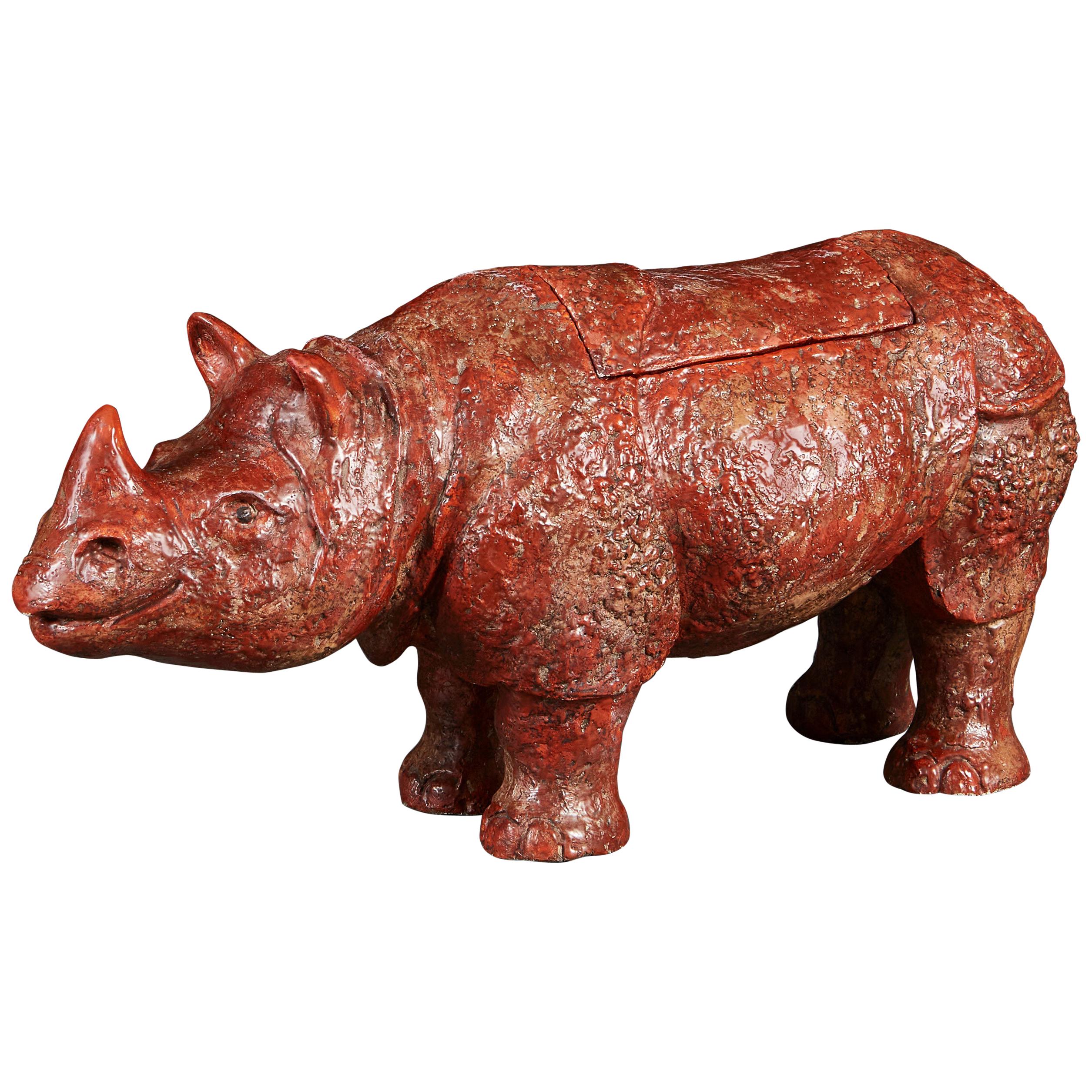 Twentieth Century Ceramic Rhinoceros Sculpture or Vessel