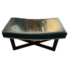 Banc du XXe siècle en acajou et faux alligator sur mesure