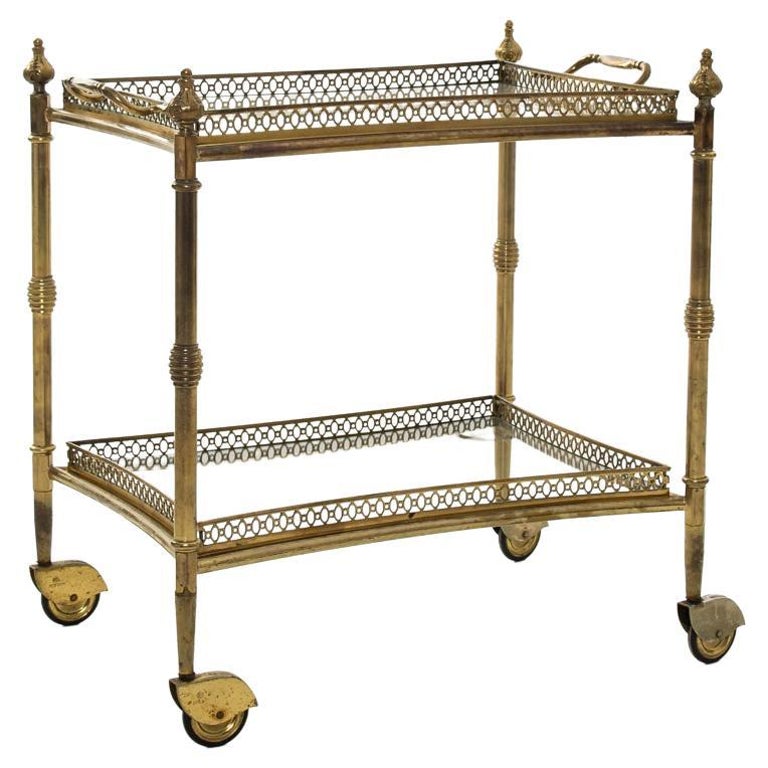 Twentieth Century French Brass Bar Cart For Sale at 1stDibs
