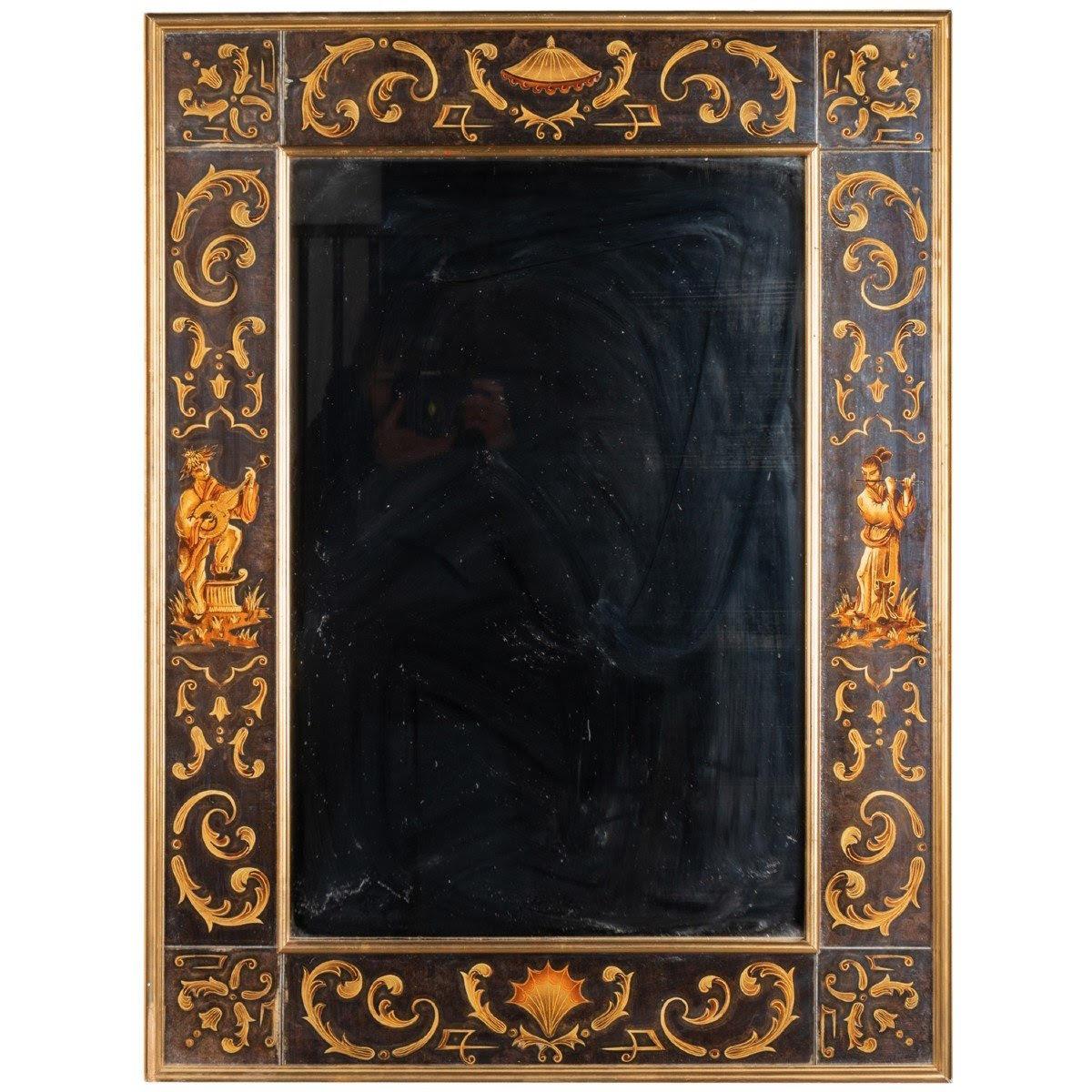 Napoleon III Twentieth Century Glazed Wall Mirror, Chinese Decor. For Sale
