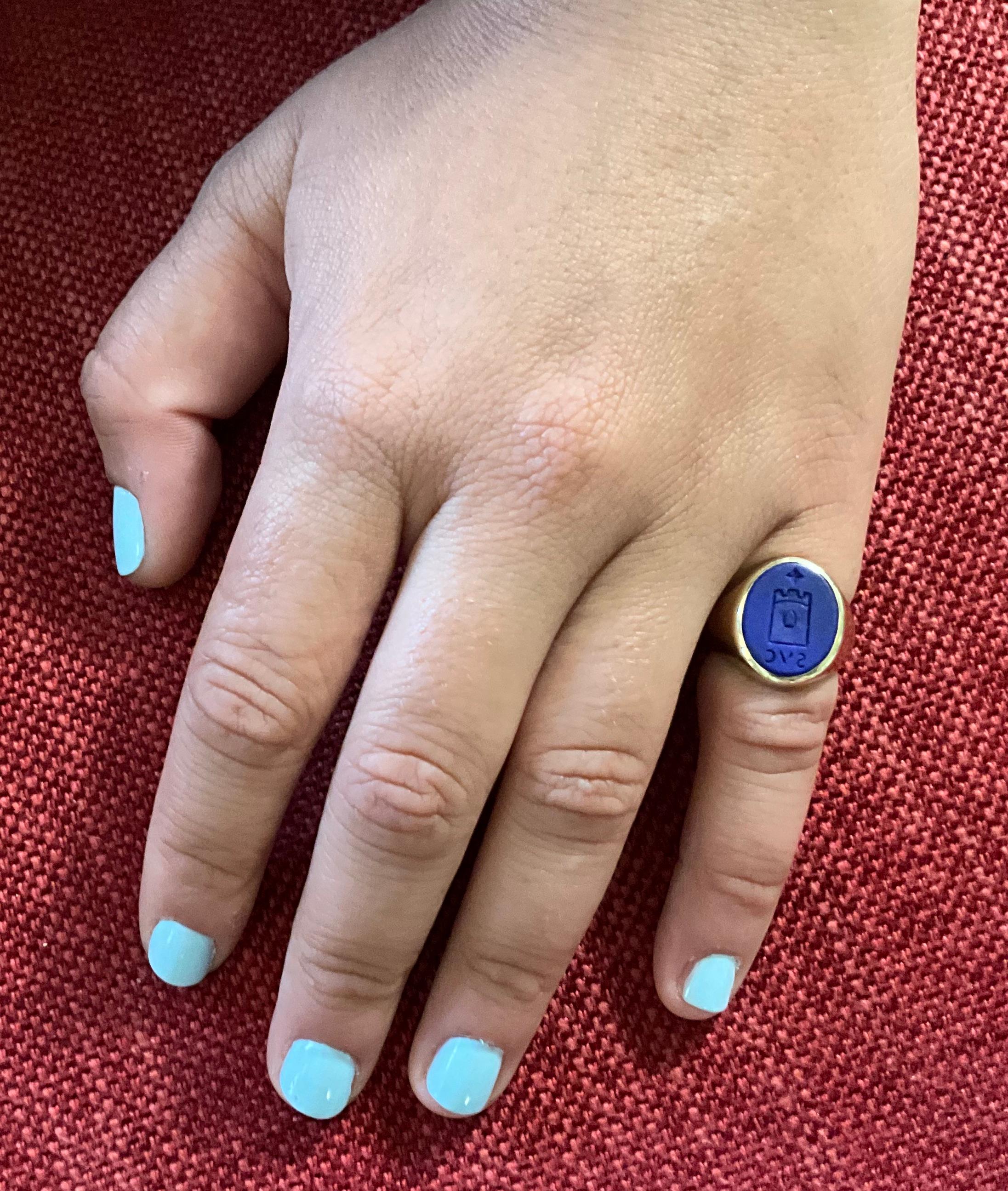 Twentieth Century  Lapis Lazuli Signet Ring engraved 