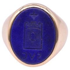 Twentieth Century  Lapis Lazuli Signet Ring engraved "Van Vater" (From Father)
