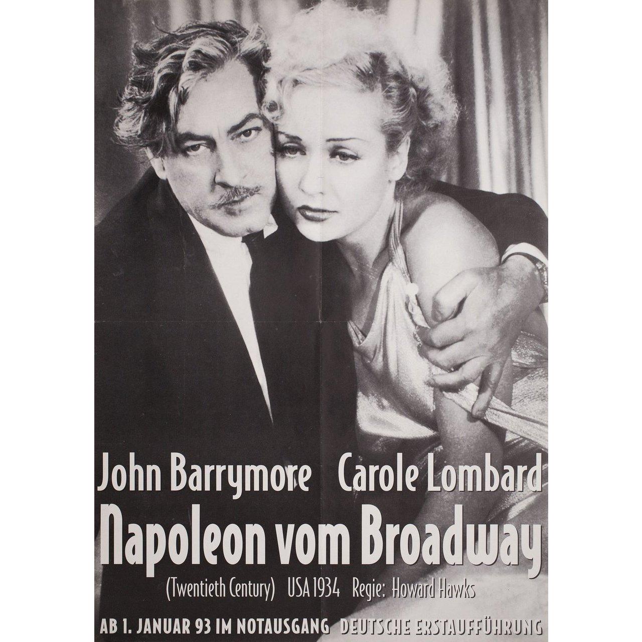 Original 1993 re-release German A1 poster for the 1934 film Twentieth Century directed by Howard Hawks with John Barrymore / Carole Lombard / Walter Connolly / Roscoe Karns. Very Good-Fine condition, folded. Many original posters were issued folded