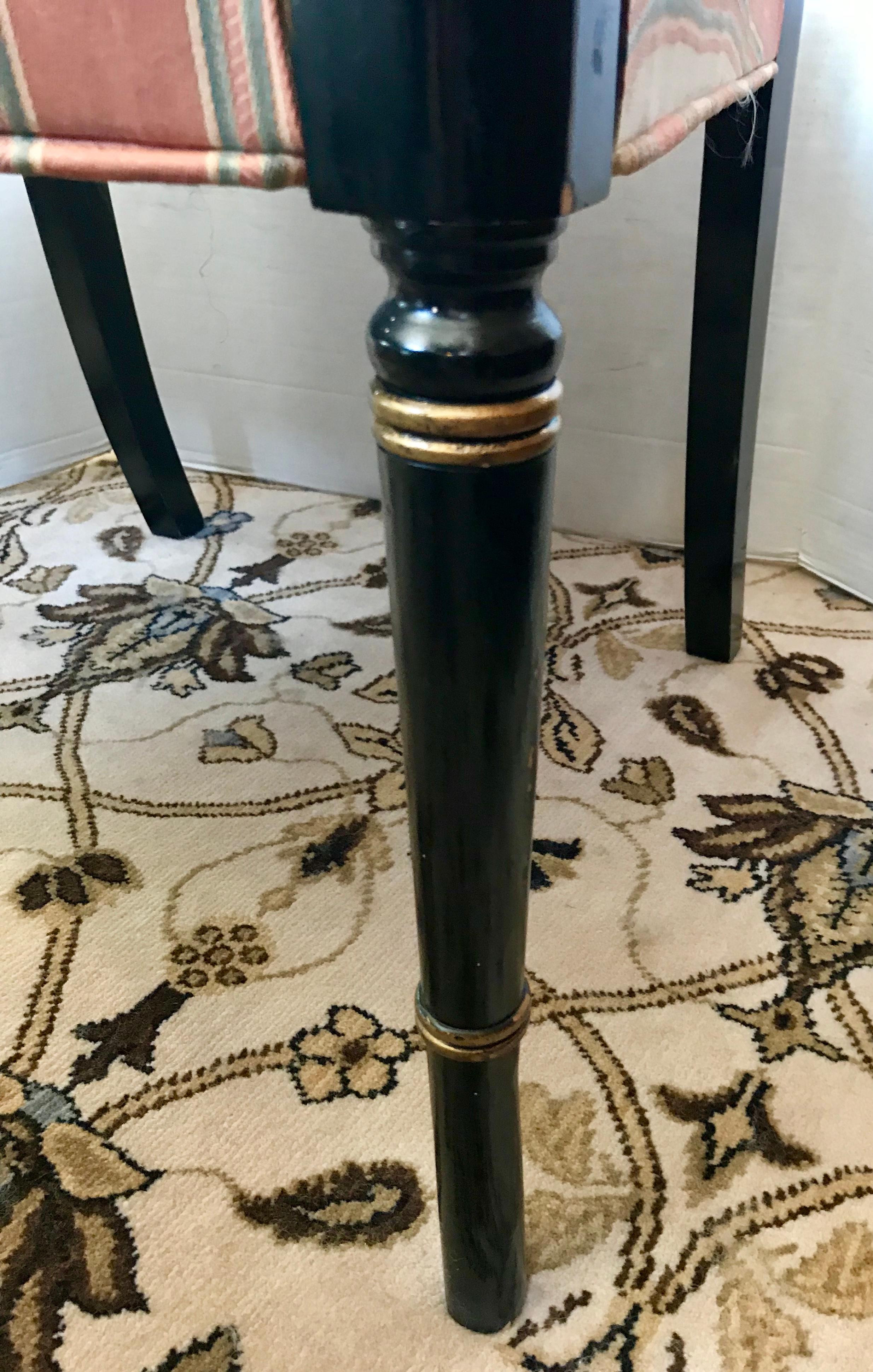 20th Century Regency Style Black Ebonized Dining Arm Chairs Set of Six 6