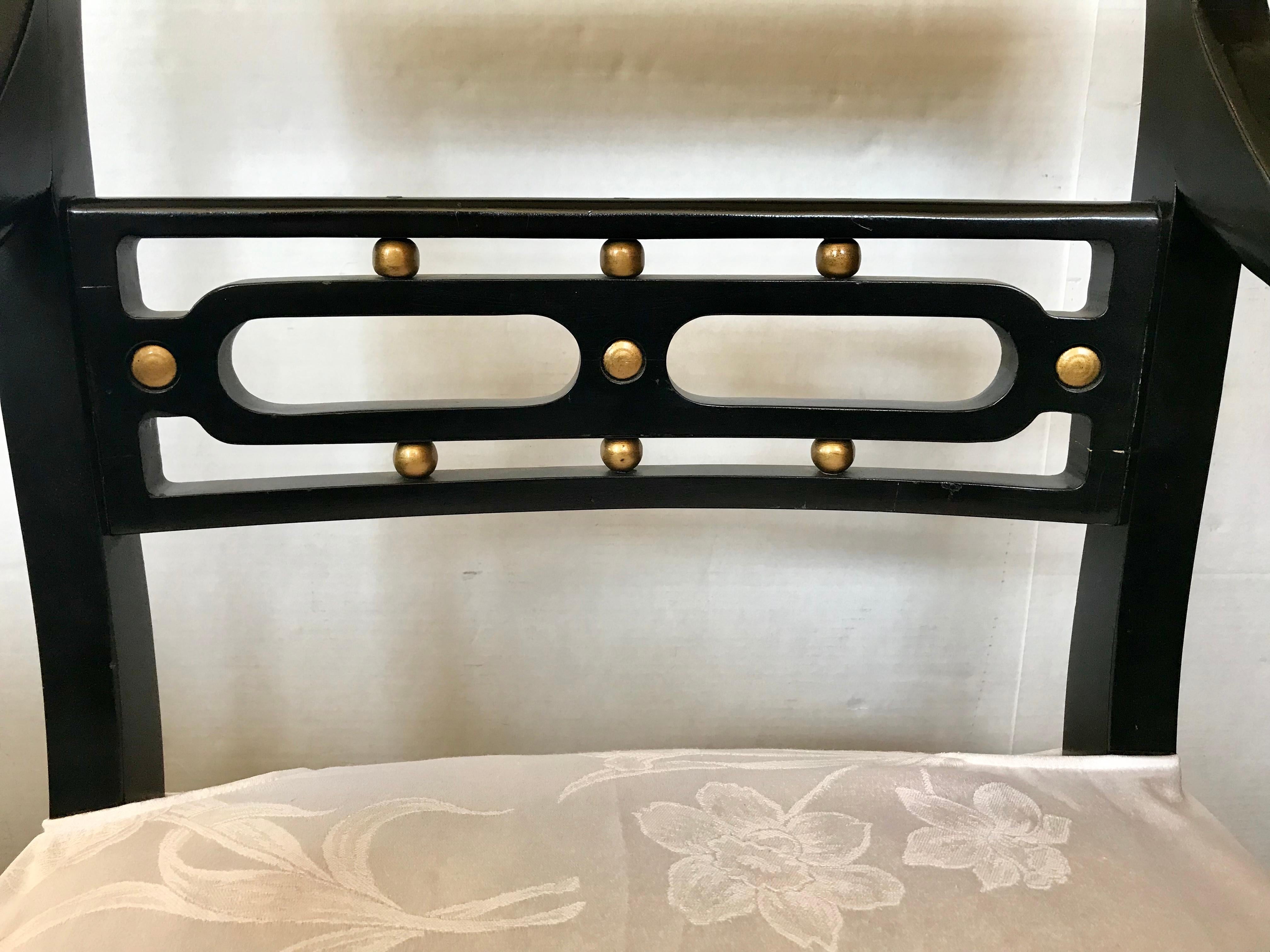 20th Century Regency Style Black Ebonized Dining Arm Chairs Set of Six In Good Condition In West Hartford, CT