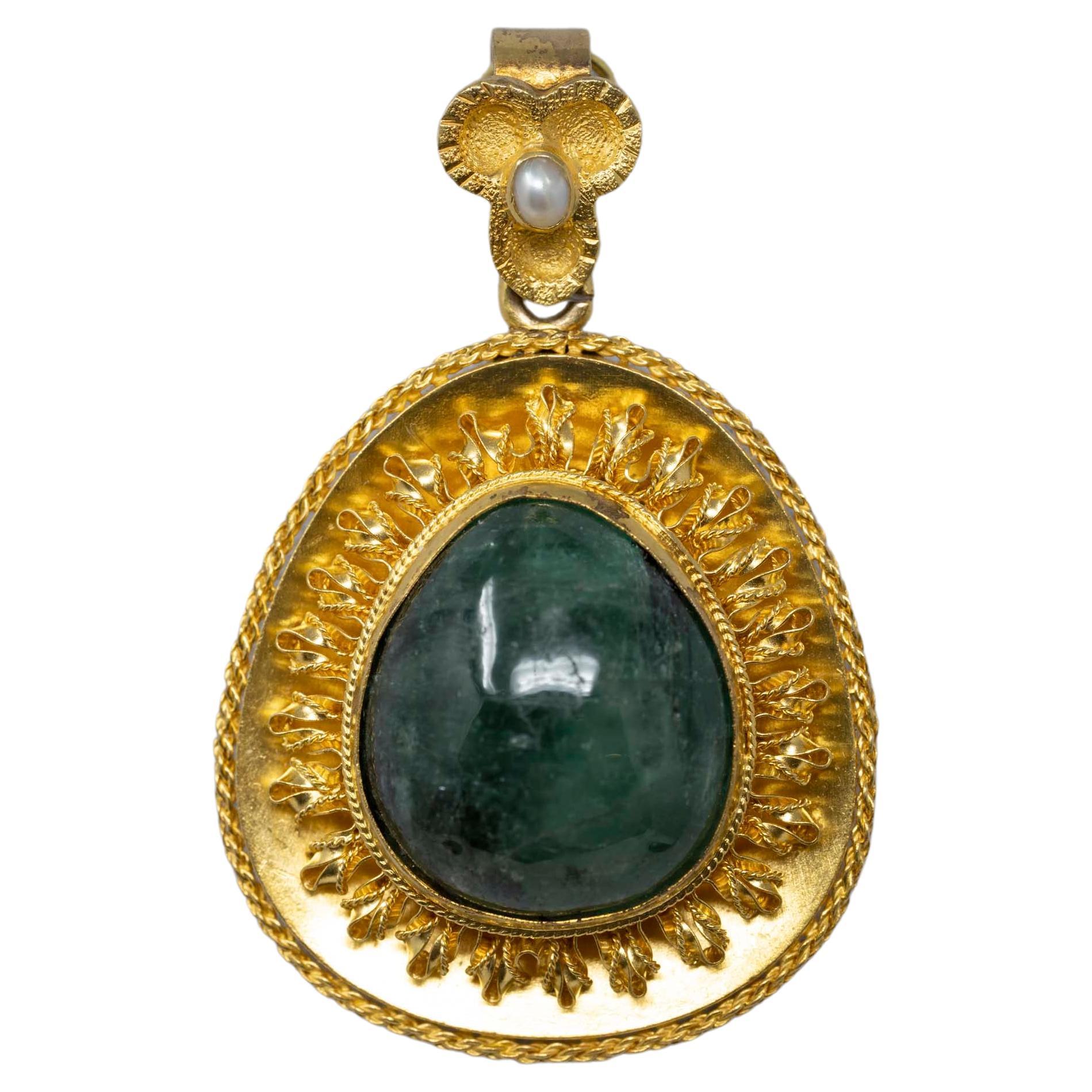 Twenty Carat Emeralds & 14k Gold Ladies Pendant For Sale