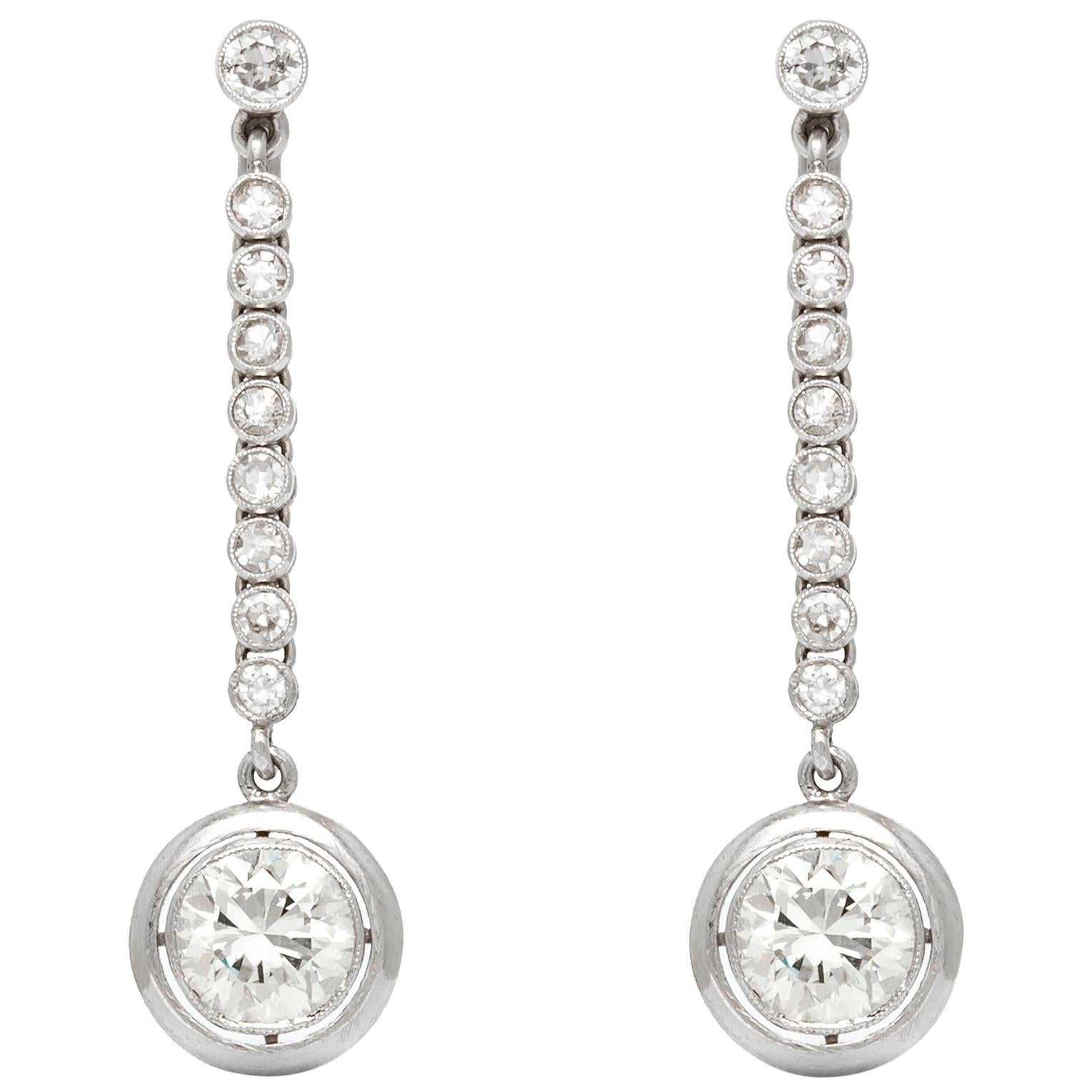 Twenty Diamonds Platinum Drop Earrings For Sale