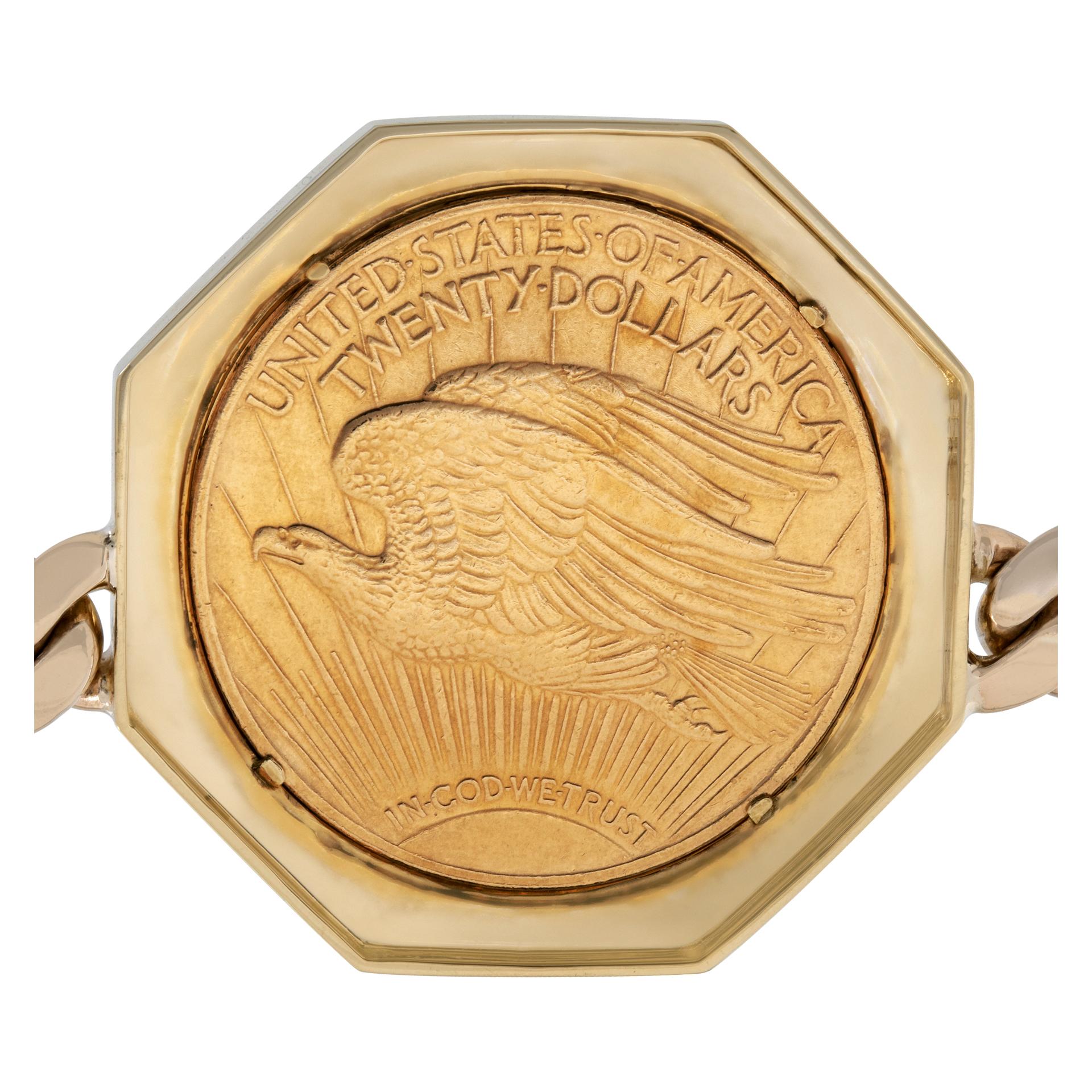 Twenty dollar U.S. gold piece in a yellow gold octagon frame choker 1