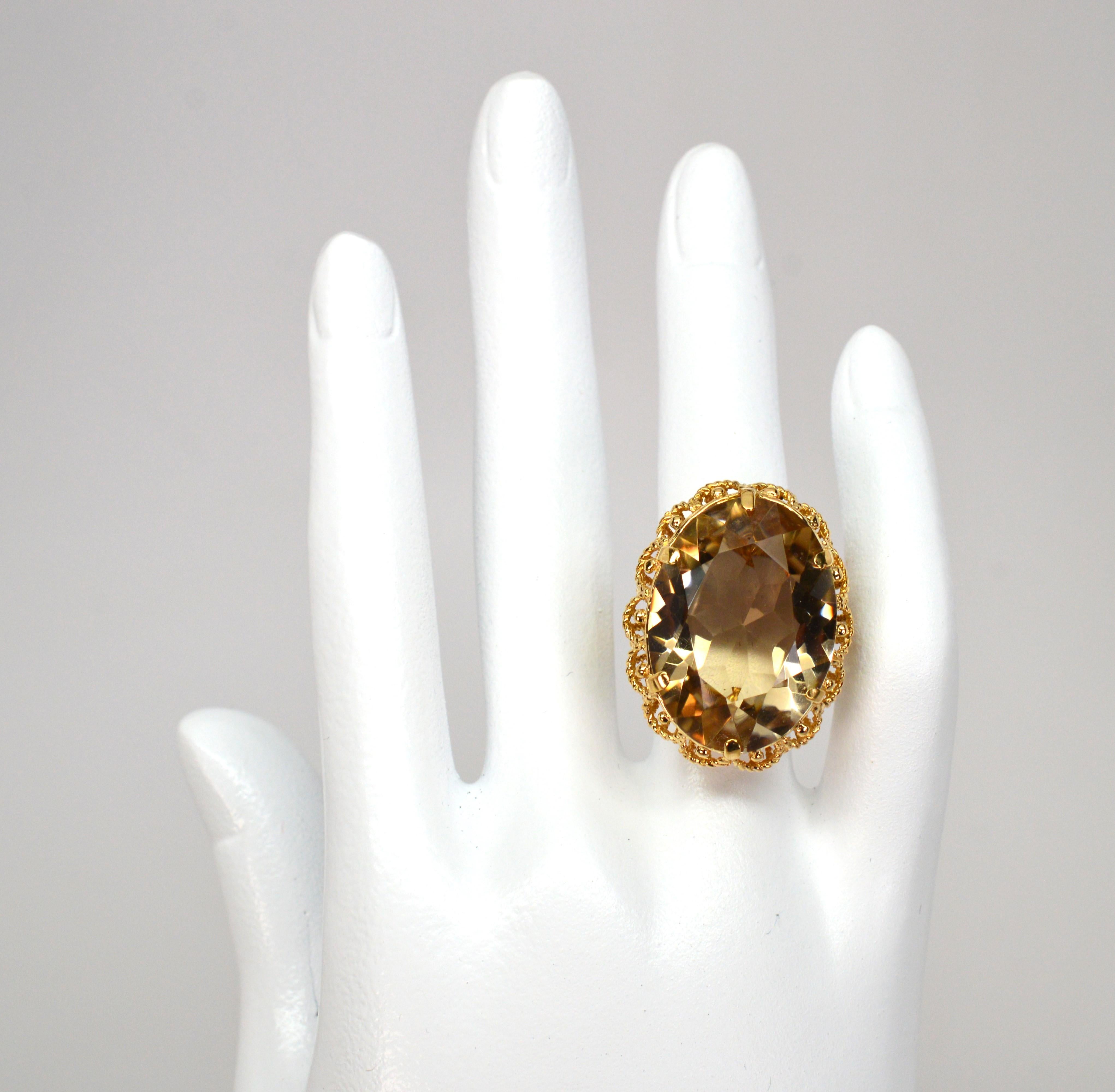 Twenty Five Carat Smokey Quartz 10 Karat Gold Cocktail Ring For Sale 4