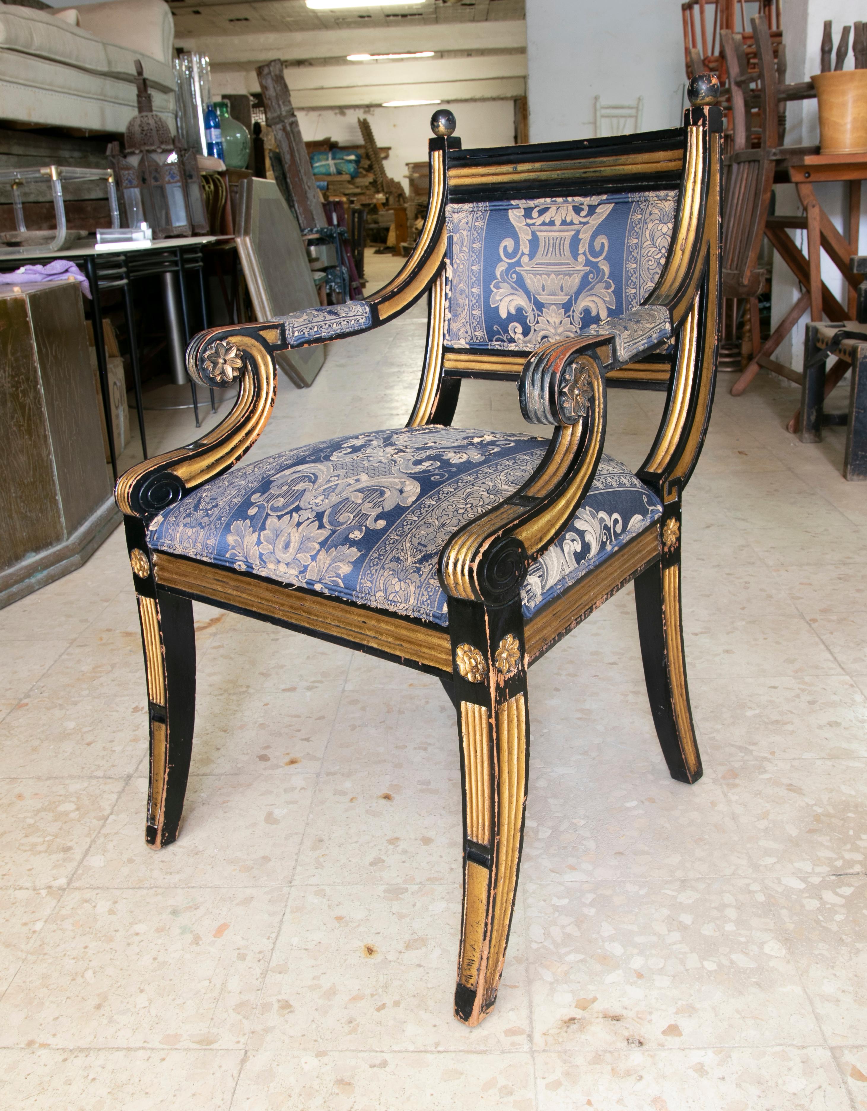 Twenty four wood french style chairs set upholstered.