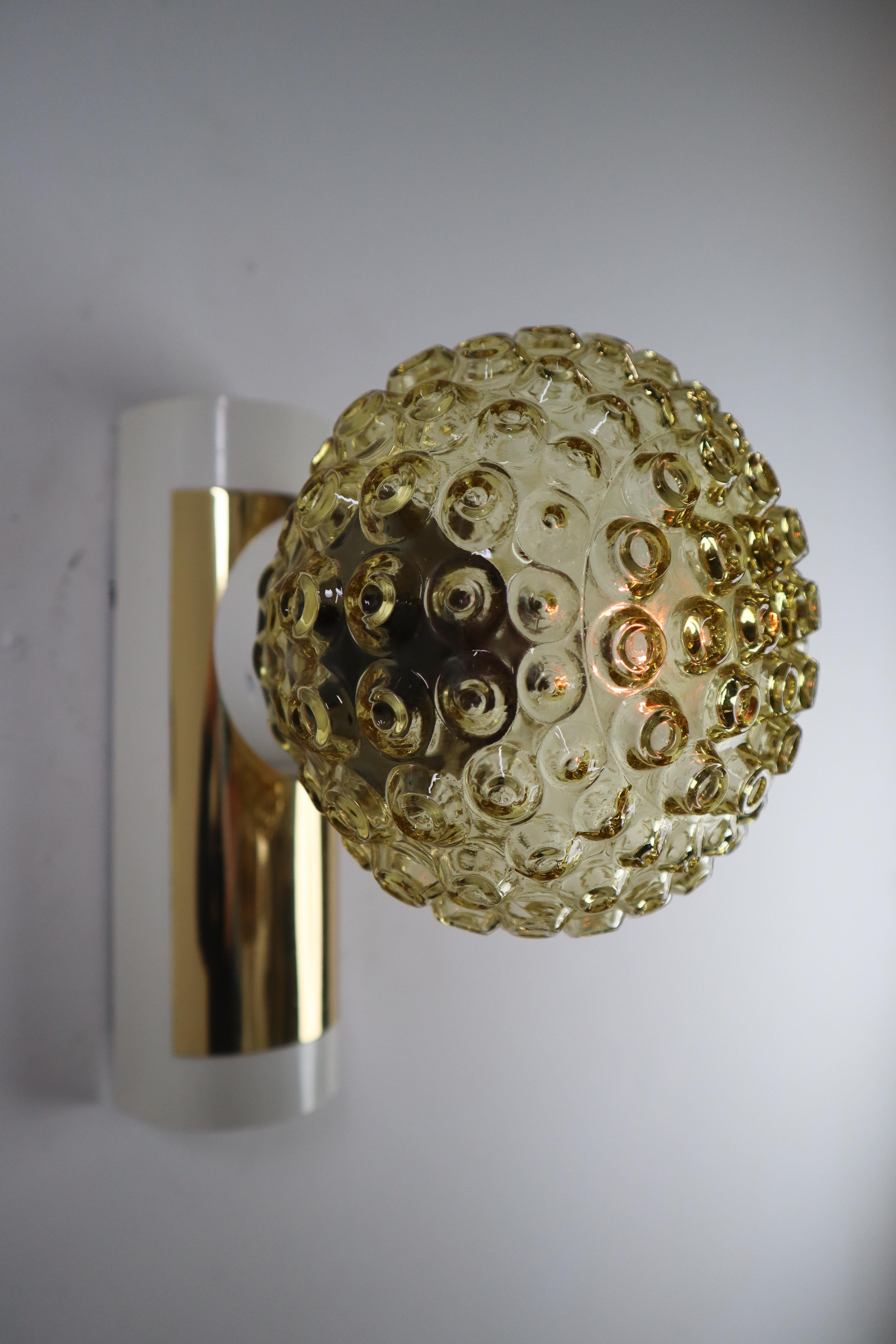 Italian Twenty Midcentury Wall Lights Scones with Amber Glass and Brass, Italy, 1970s For Sale