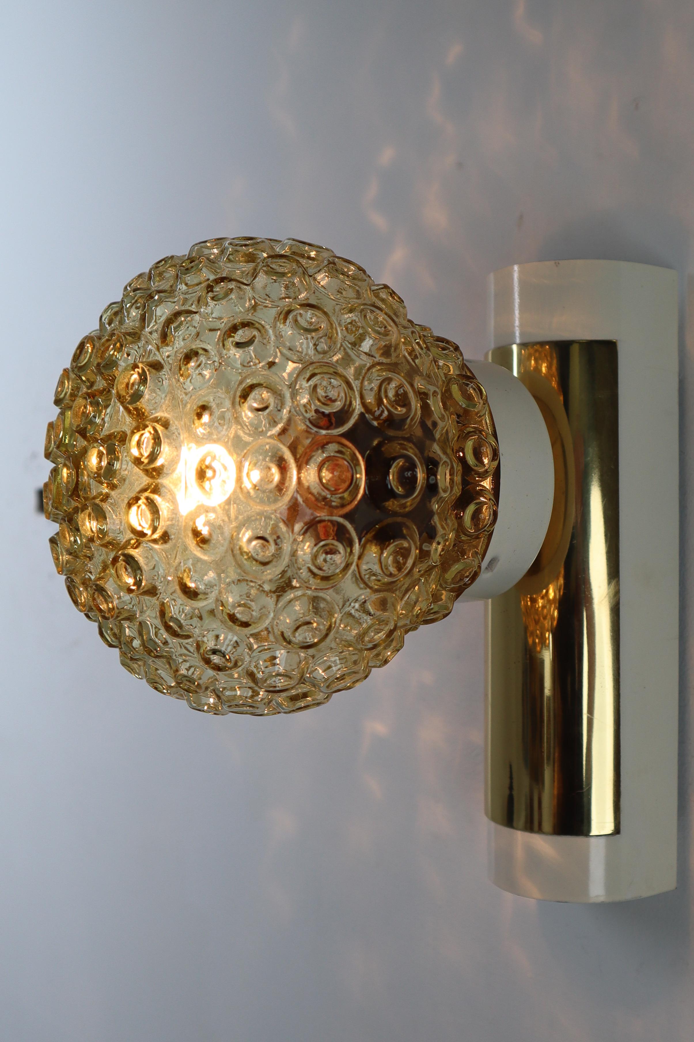 Late 20th Century Twenty Midcentury Wall Lights Scones with Amber Glass and Brass, Italy, 1970s