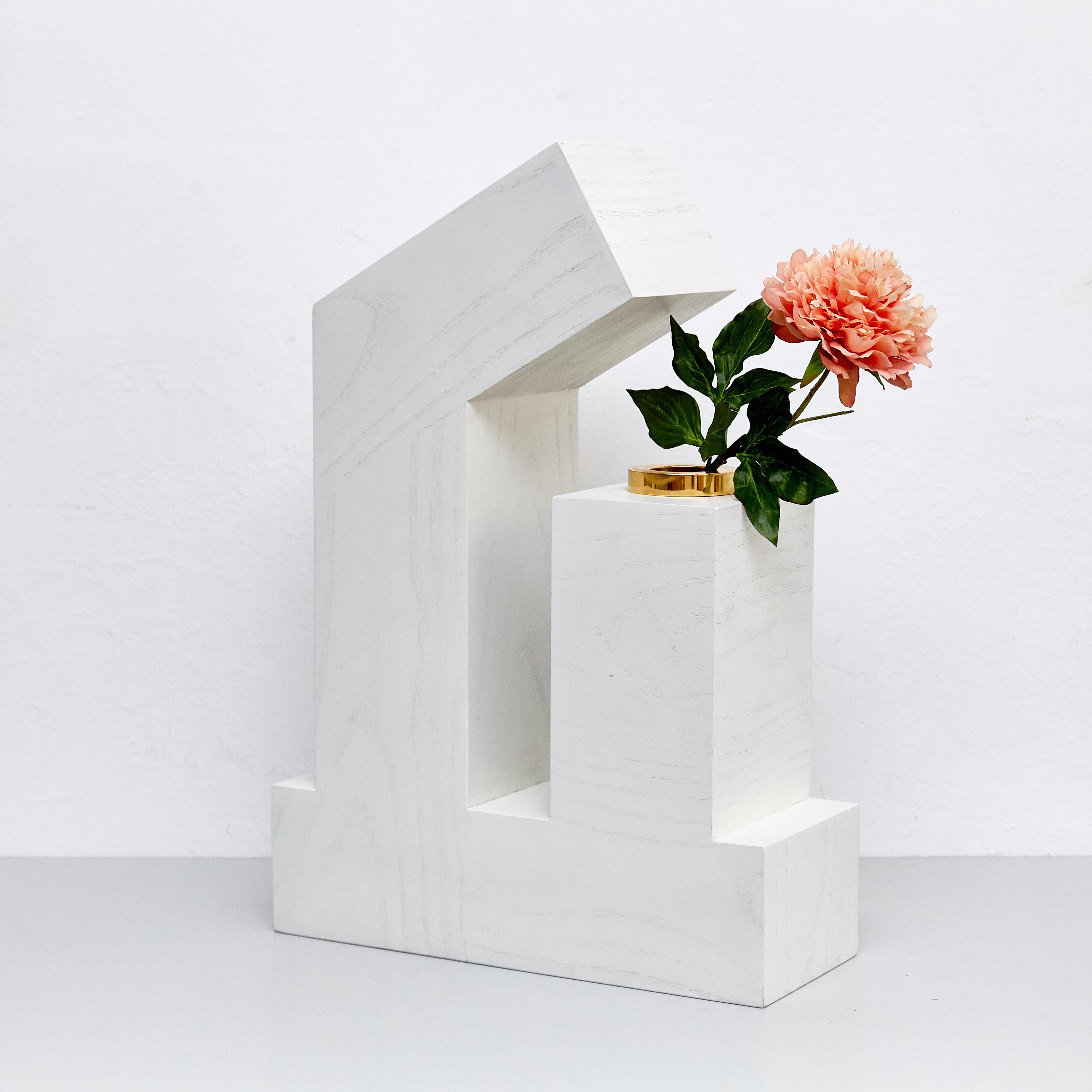 Brass Twenty-Seven Woods, Chinese Artificial Flower Vase Alpha by Ettore Sottsass