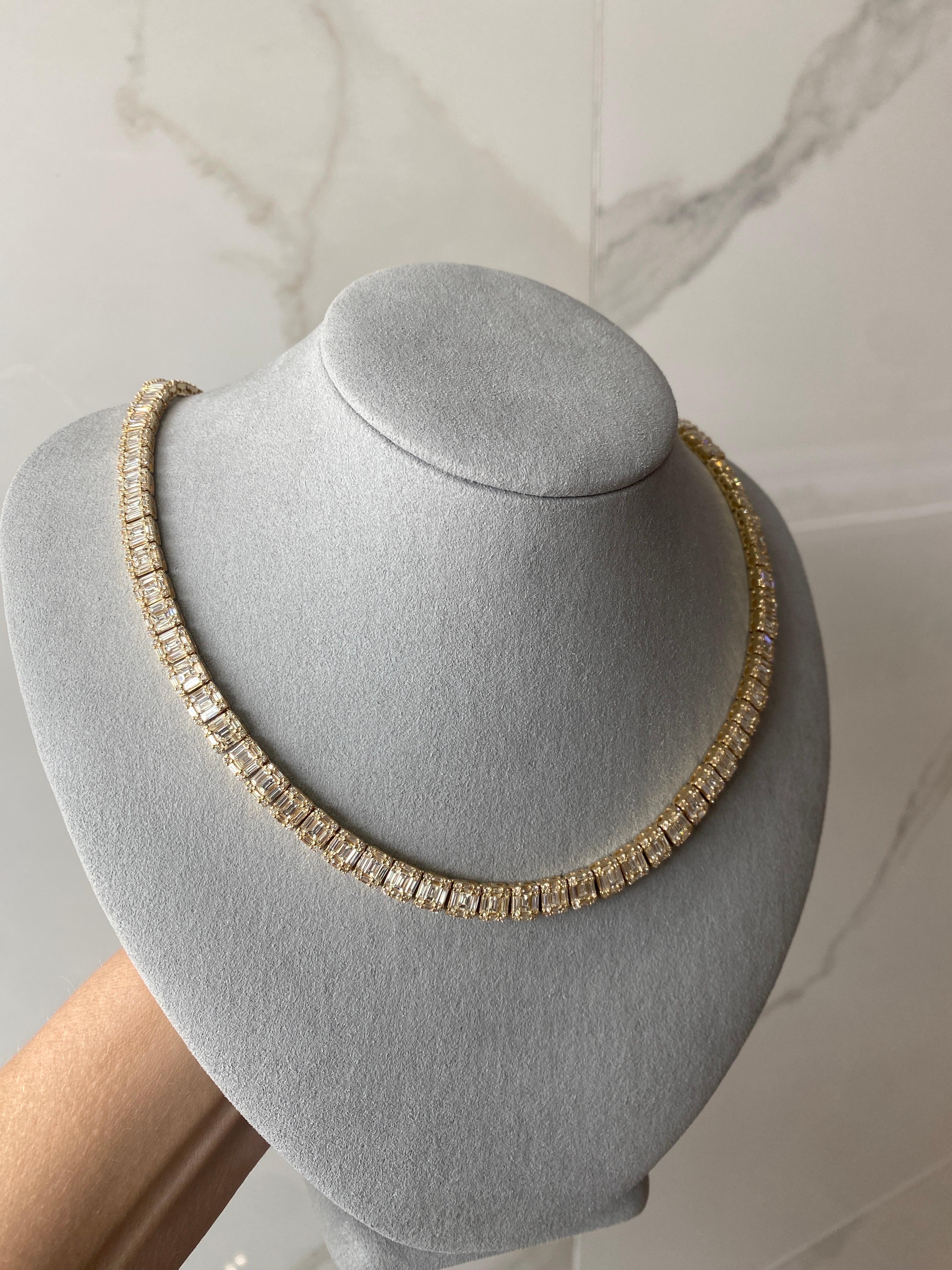 Zwanzig drei Karat Gesamtgewicht Runder & Baguette-Diamant-Tennis-Halskette für Damen oder Herren