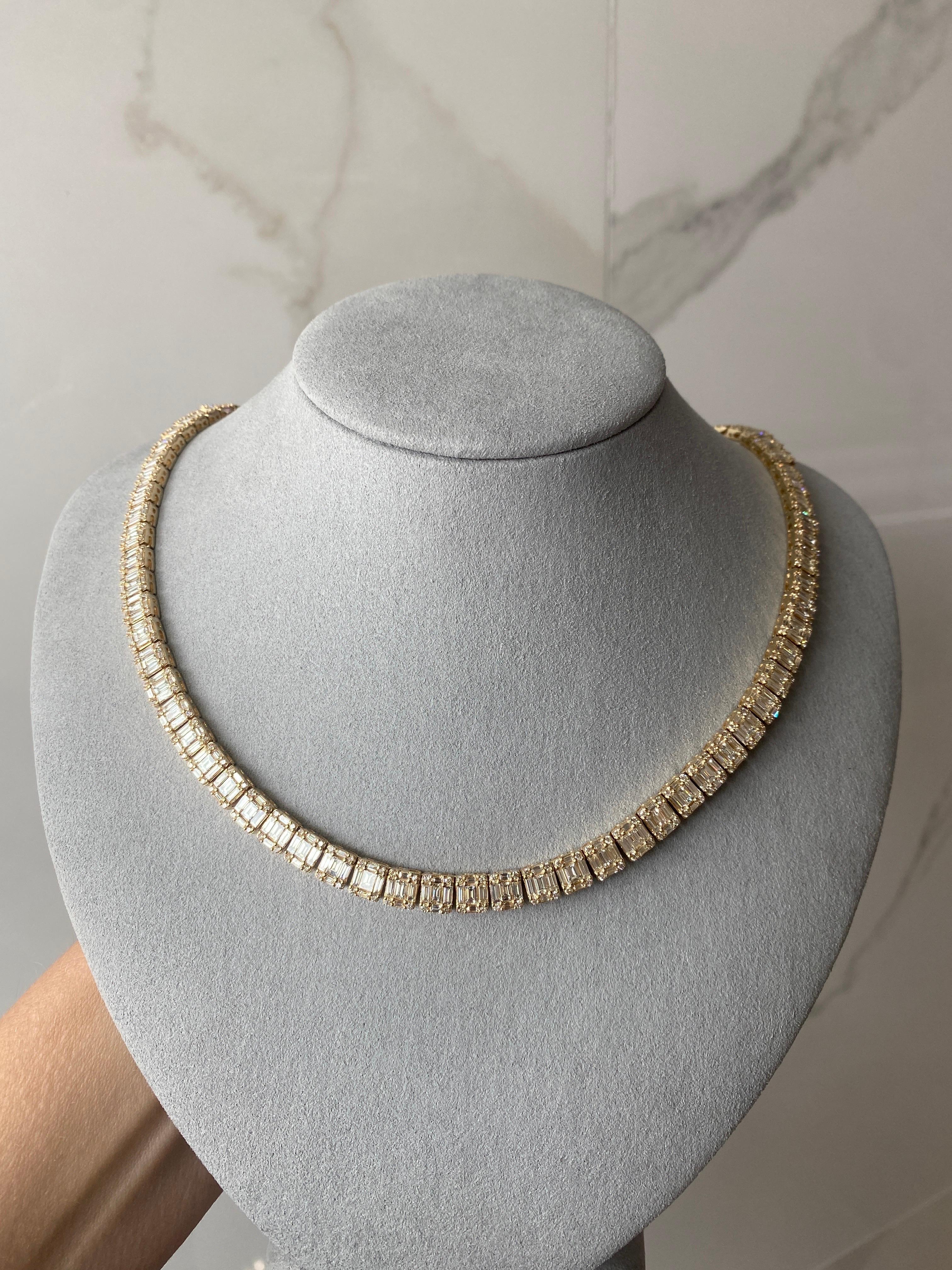 Zwanzig drei Karat Gesamtgewicht Runder & Baguette-Diamant-Tennis-Halskette 1